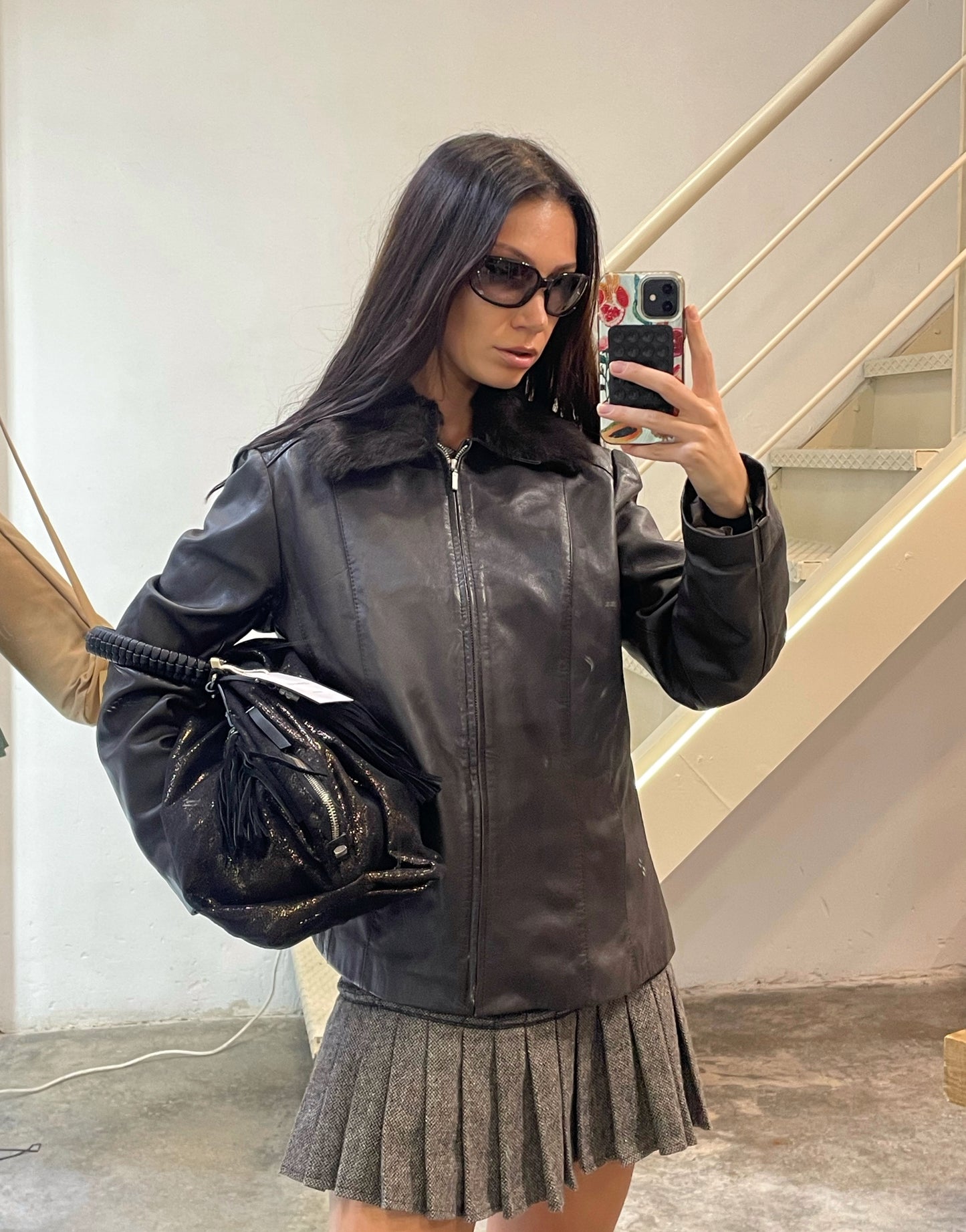 Leather Jacket With a Fur Collar