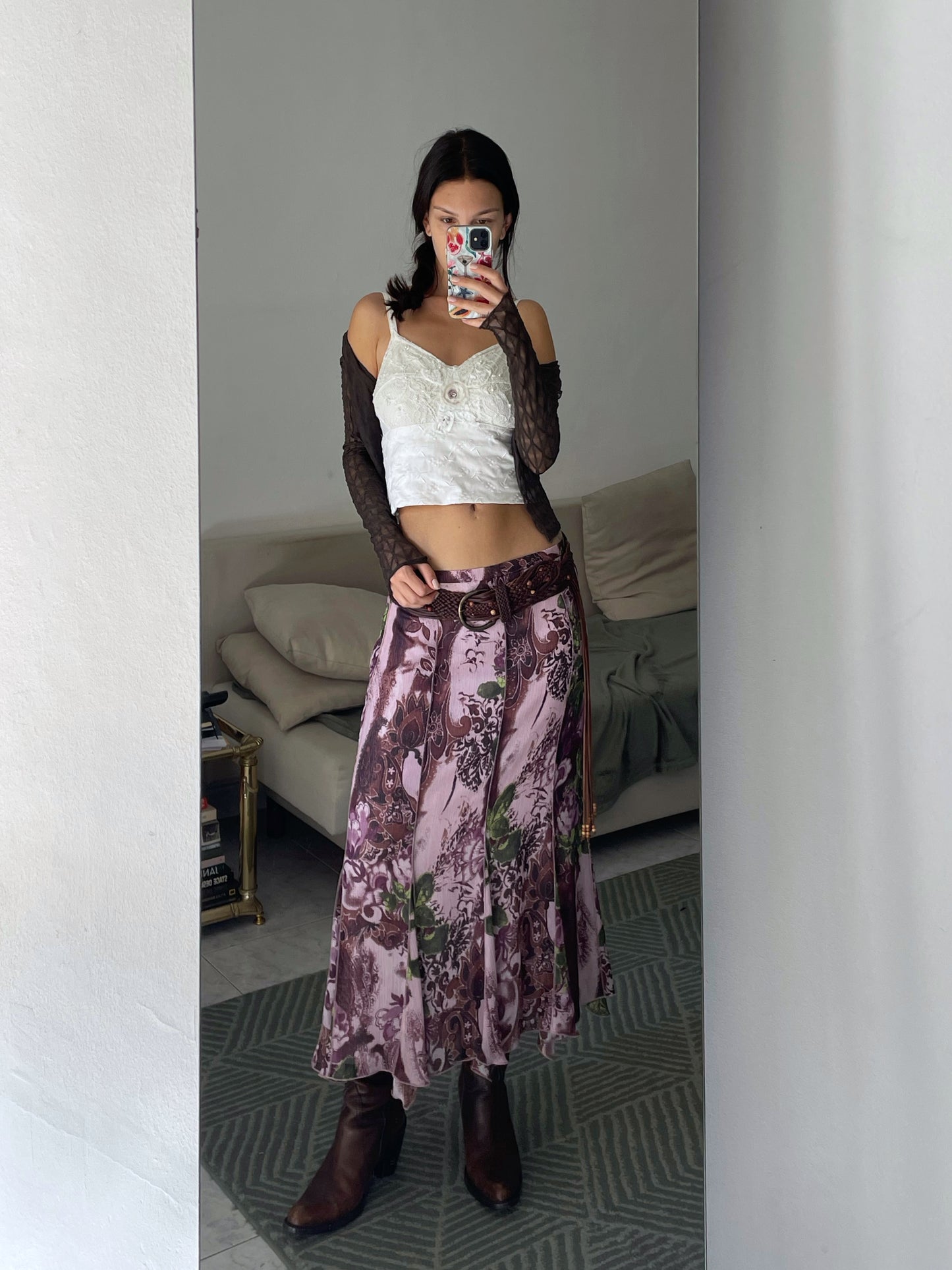 Floral Midi Skirt – Ruffled Hem