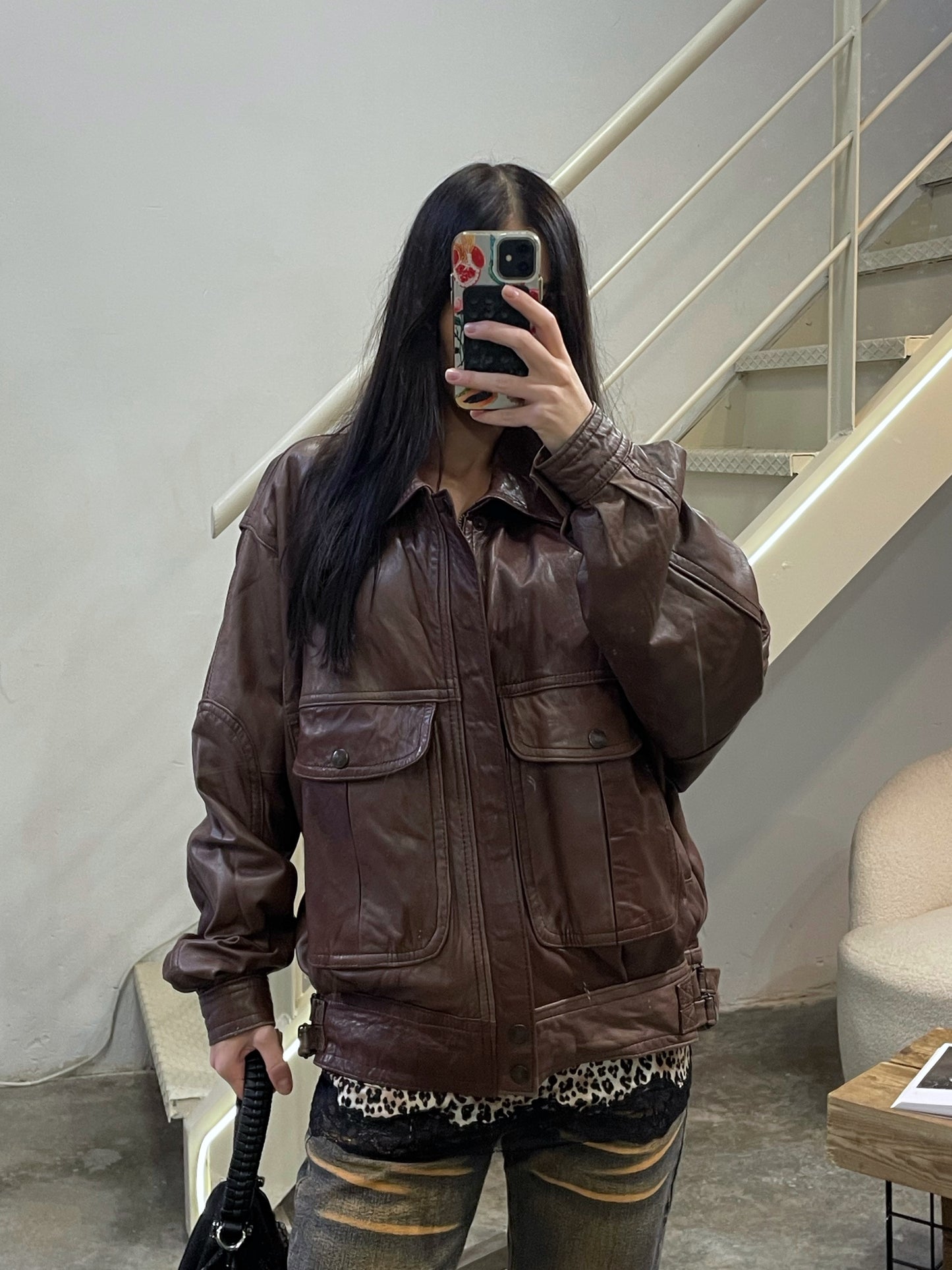 Natural Leather Vintage Bomber