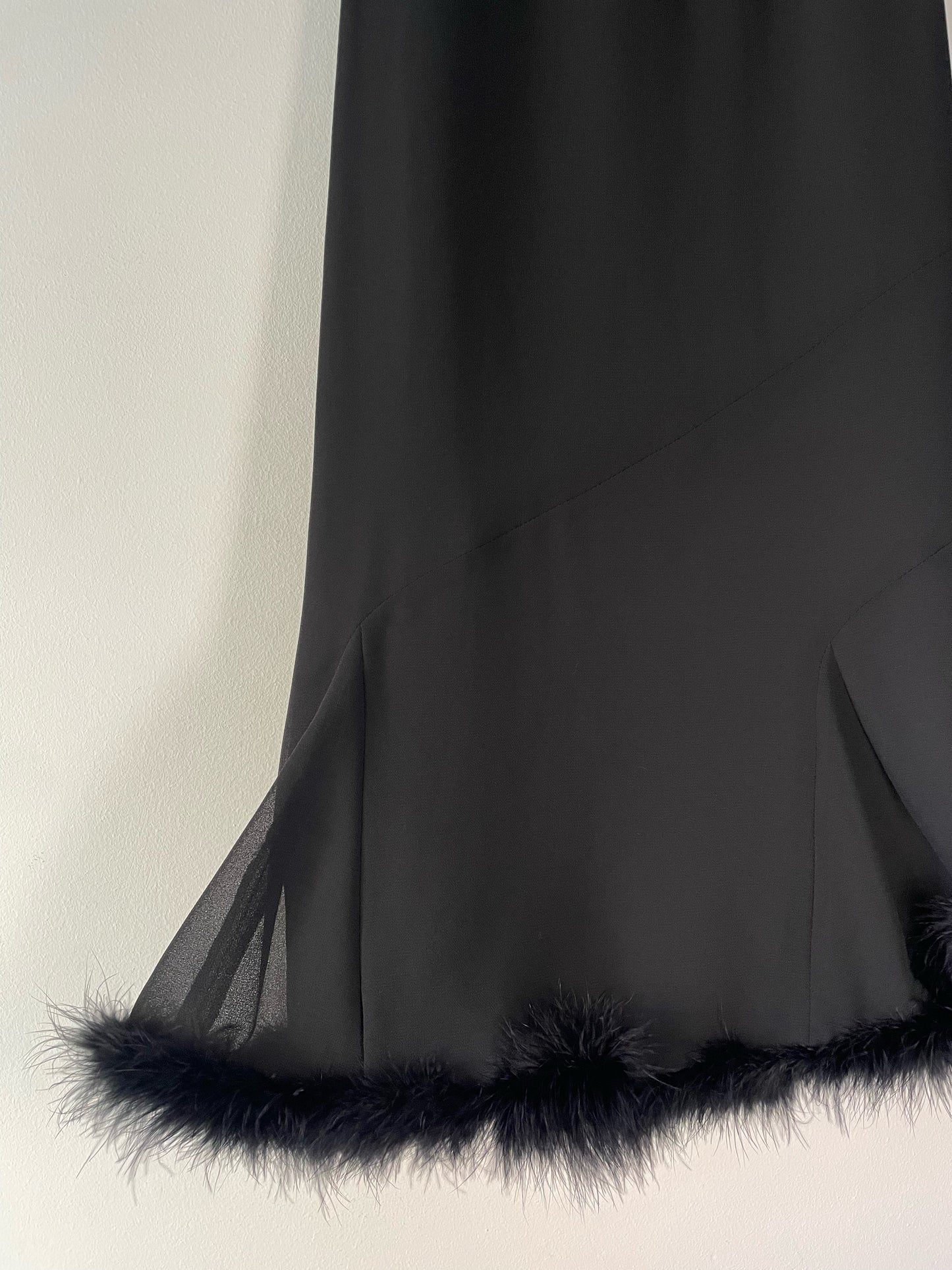 Black Flared Skirt with Faux Fur Trim