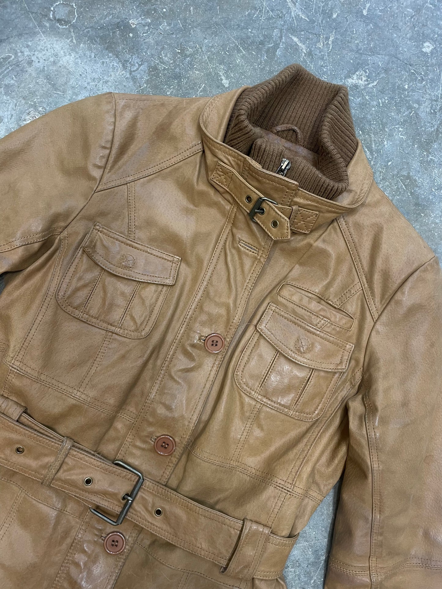 Natural Leather Jacket With Belt