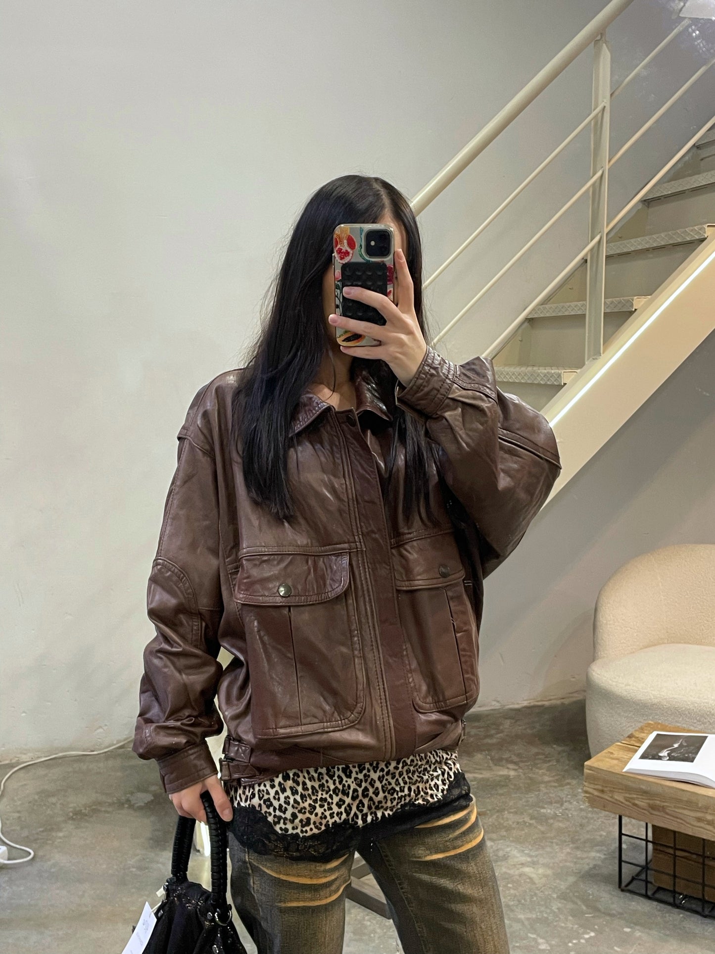 Natural Leather Vintage Bomber