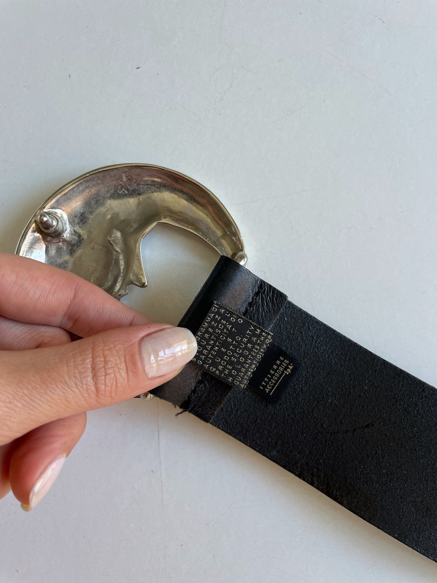 Just Cavalli Moon Silver Buckle Vintage Leather Belt