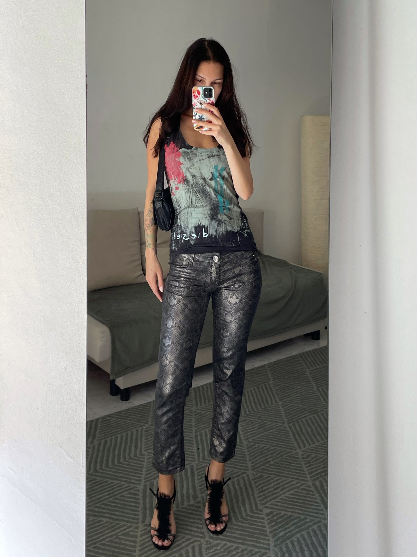 Low-Rise Snake Print Skinny Pants