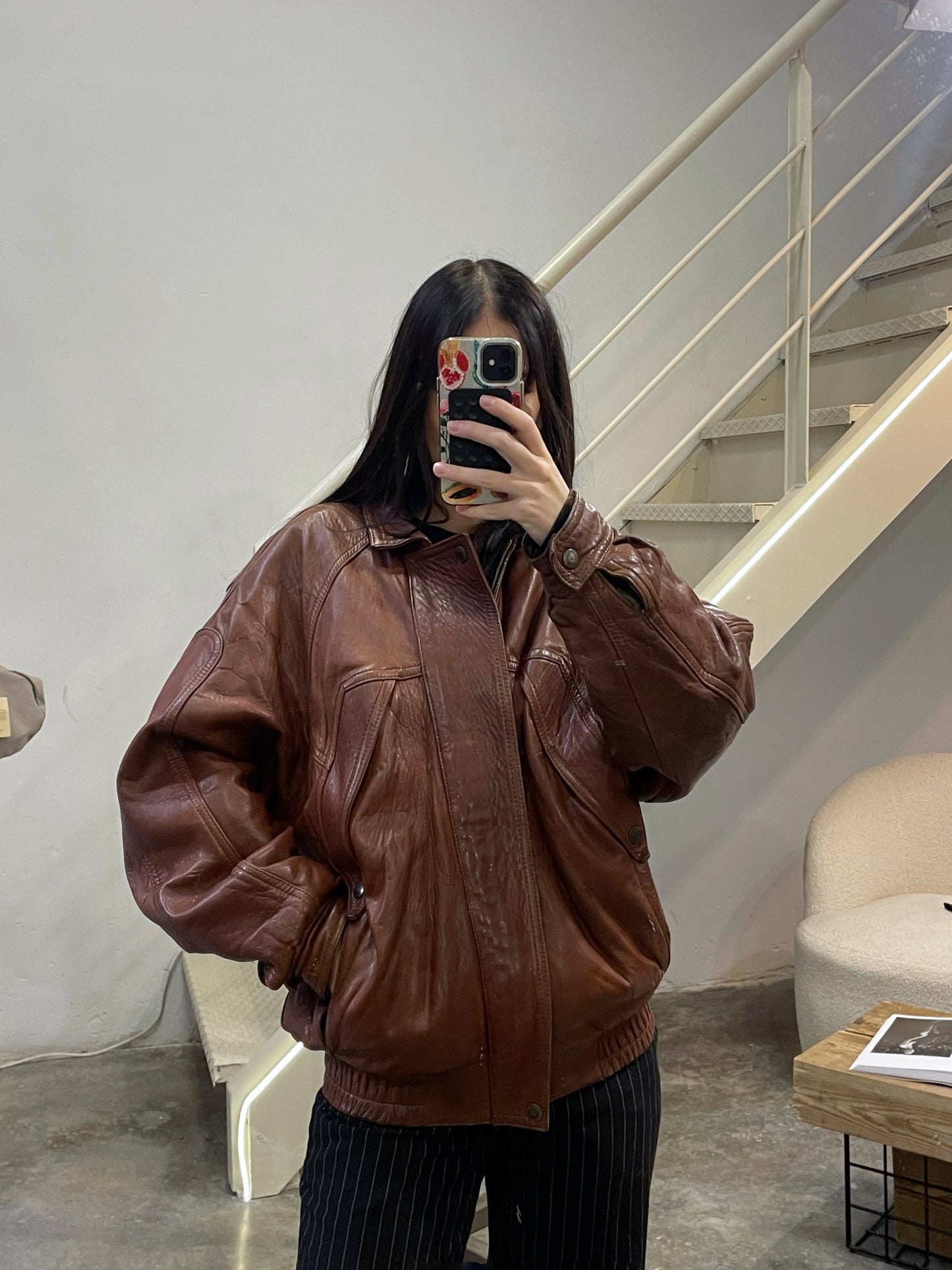 Natural Leather Vintage Bomber