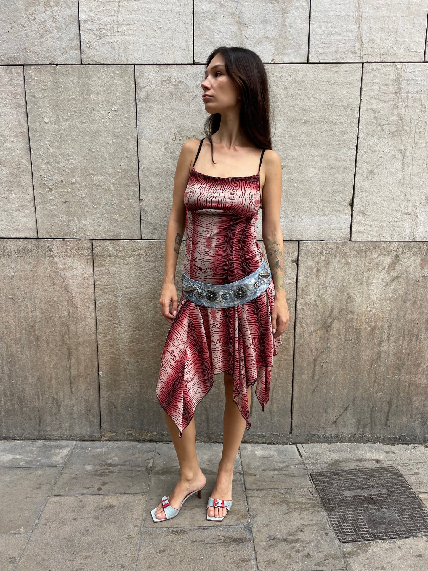 Mesh Printed Handkerchief Dress