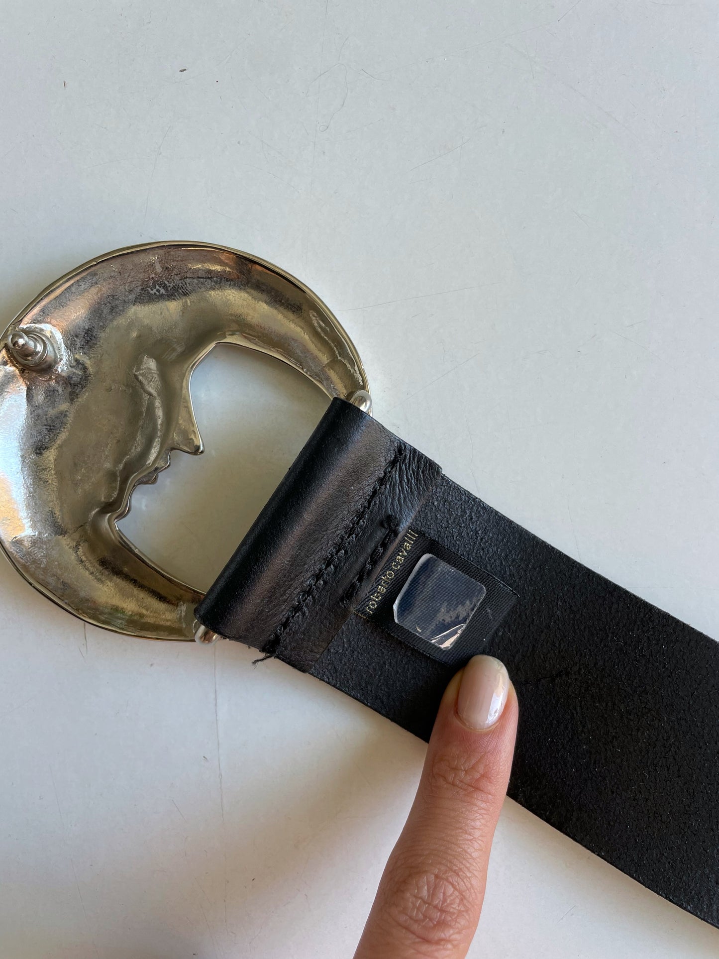 Just Cavalli Moon Silver Buckle Vintage Leather Belt