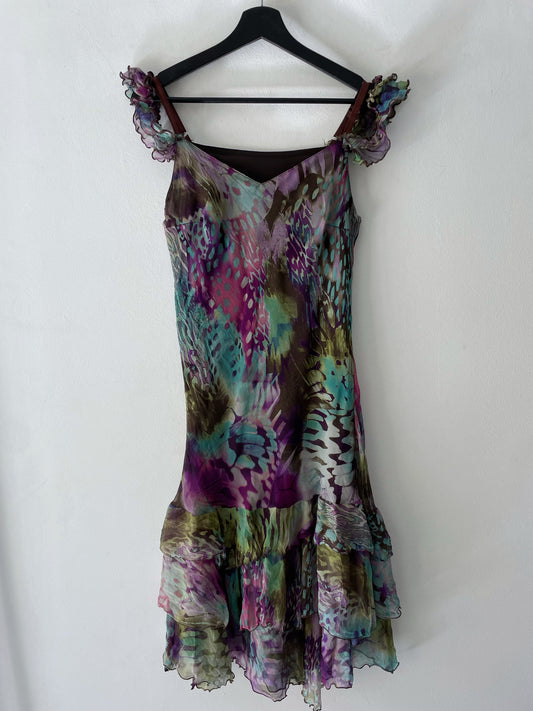 Multicolor Ruffled Silk Dress