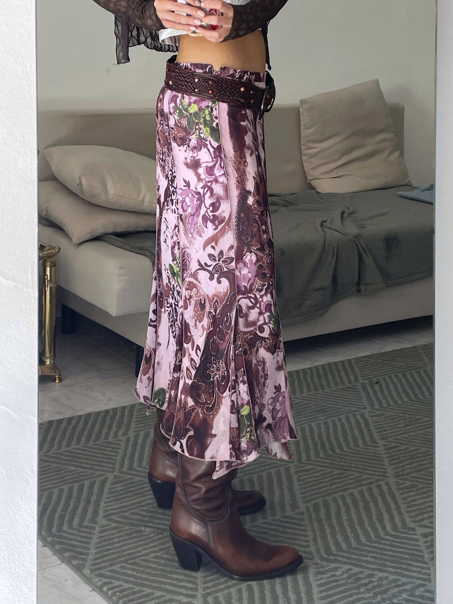 Floral Midi Skirt – Ruffled Hem