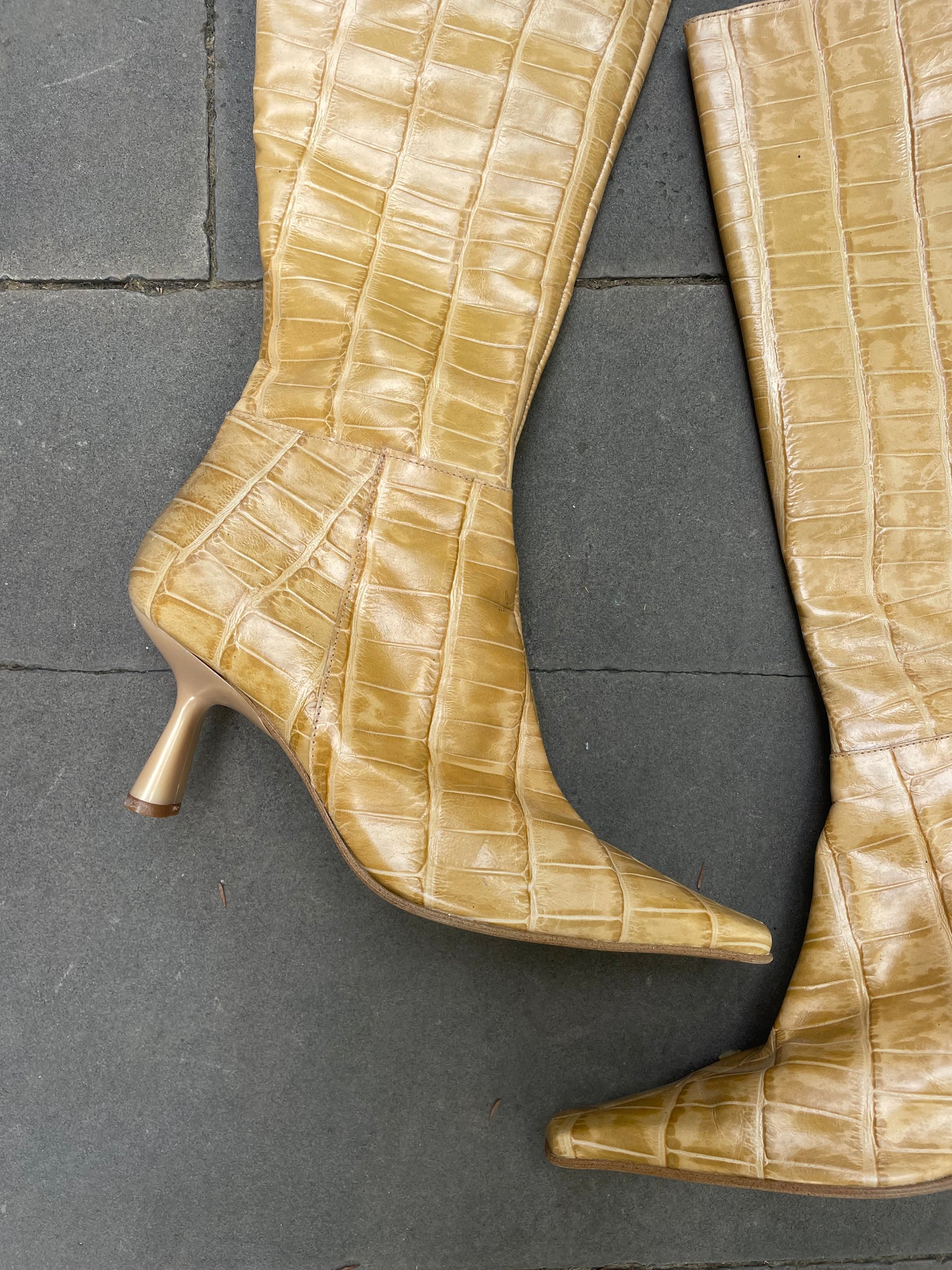 Croc-Embossed Vegan Leather Mid-Calf Boots
