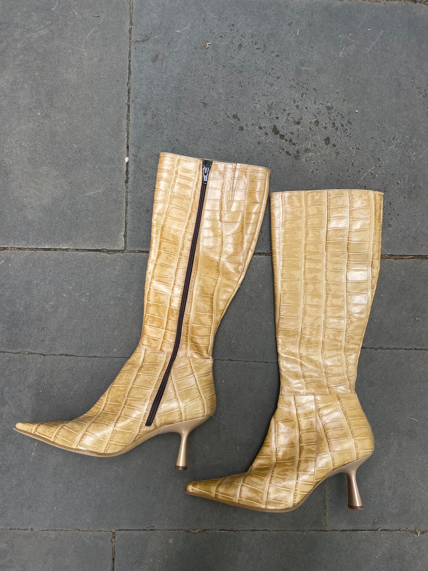 Croc-Embossed Vegan Leather Mid-Calf Boots