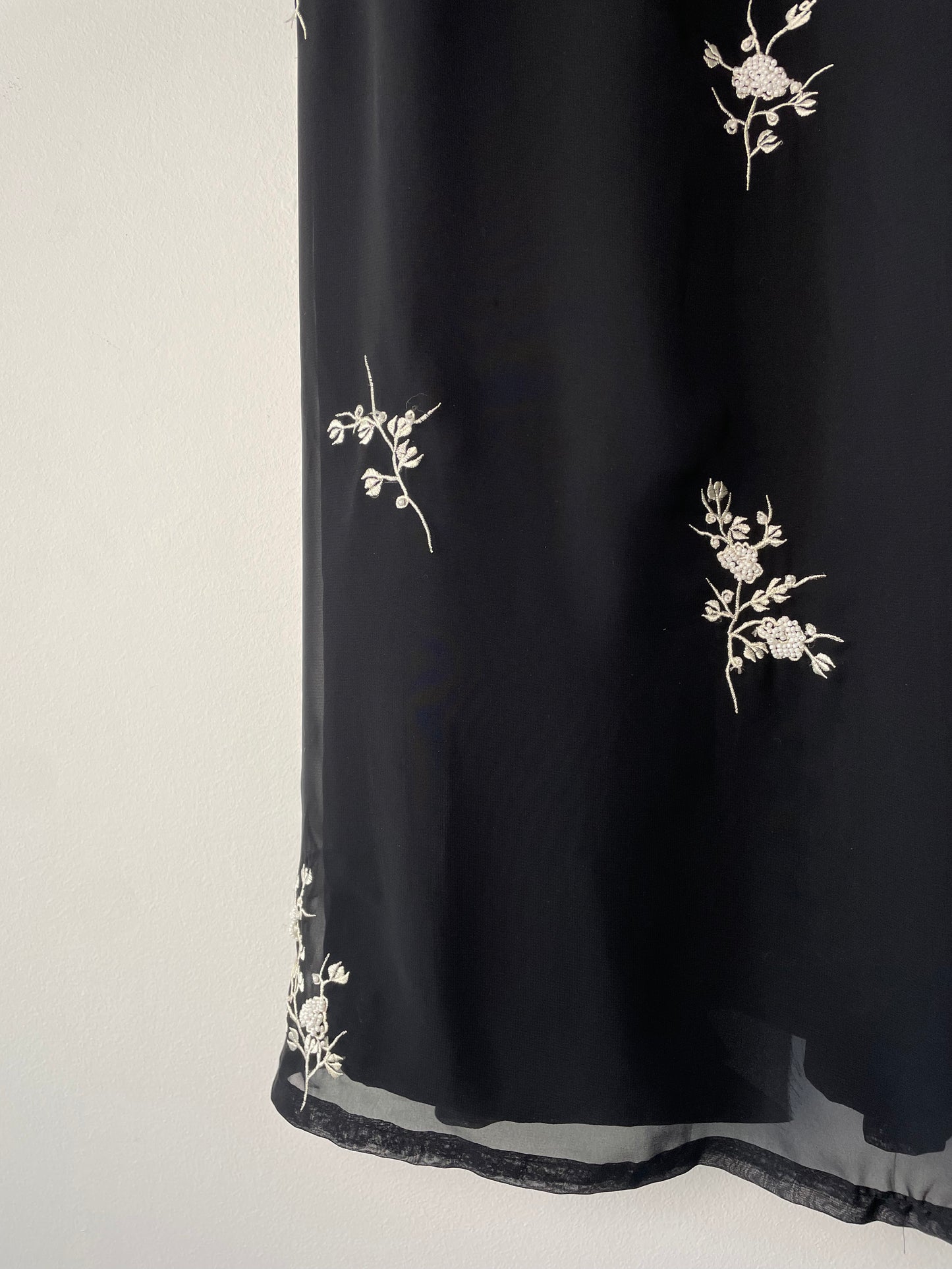 Embroidered Black Slip Dress