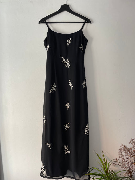 Embroidered Black Slip Dress