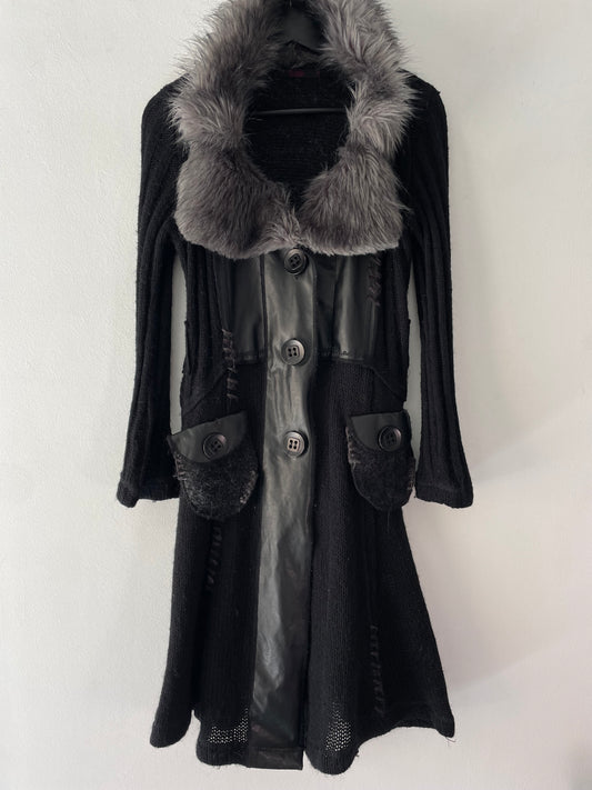Wool Cardigan With Faux Fur Collar
