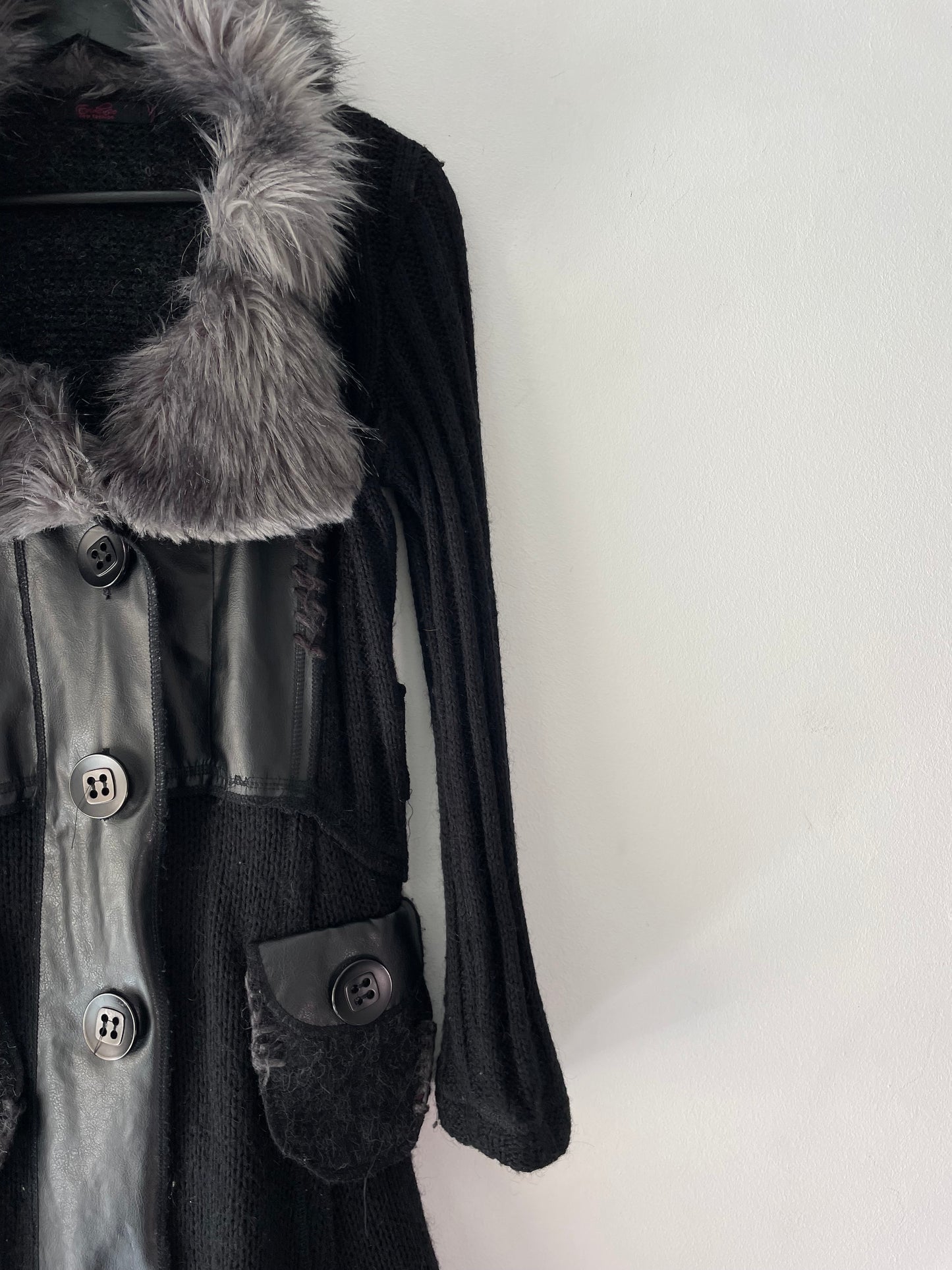Wool Cardigan With Faux Fur Collar