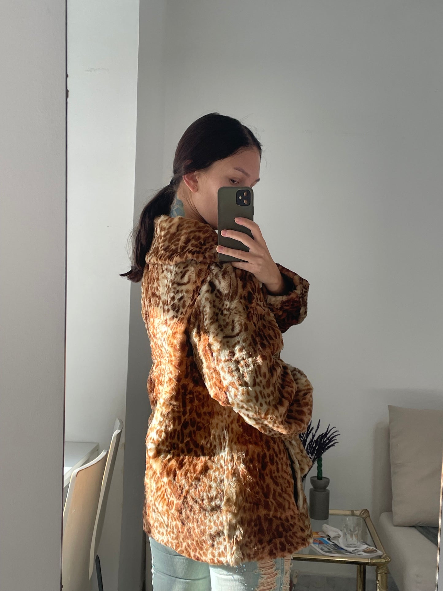 Cheetah print faux fur coat