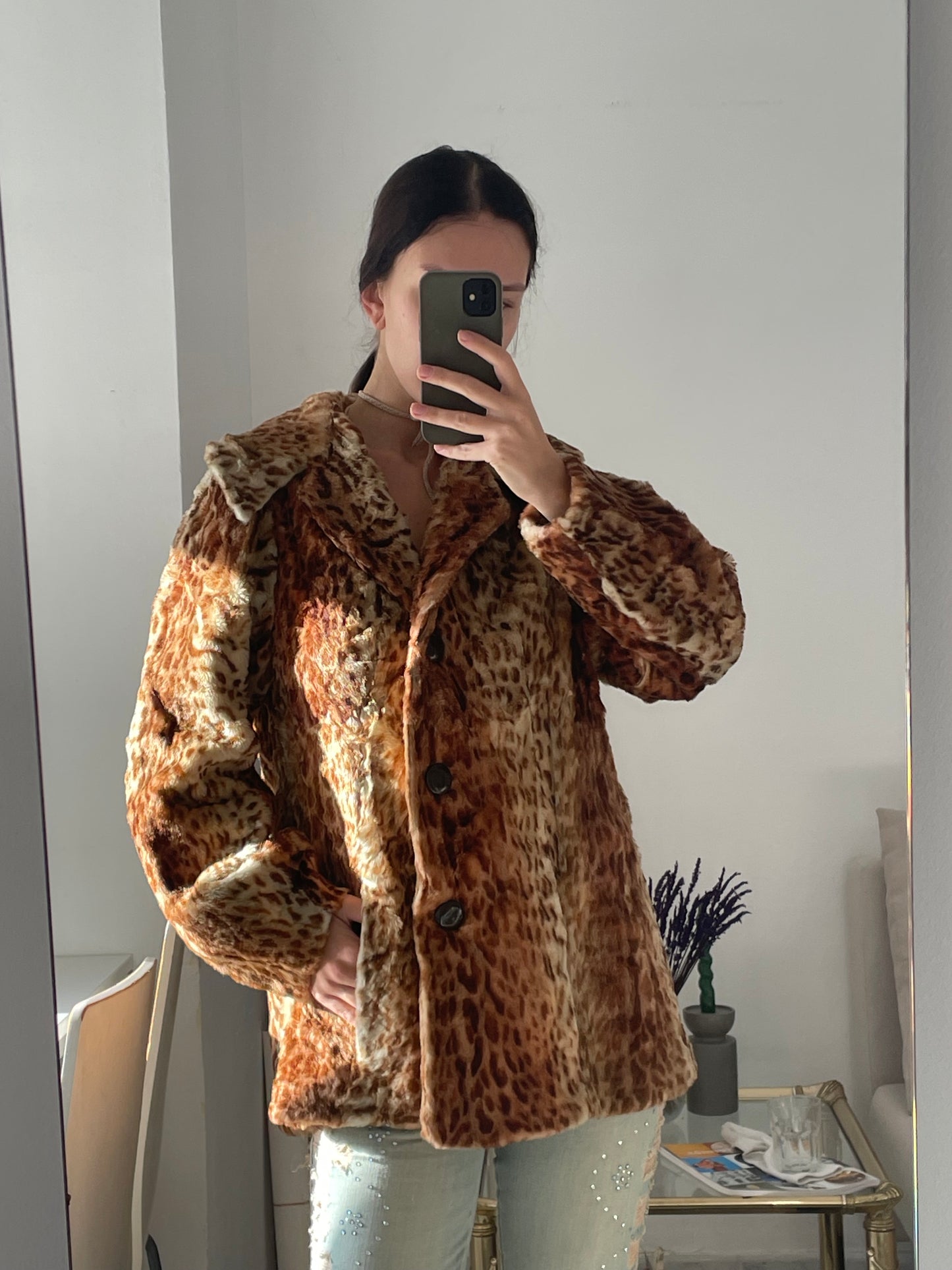 Cheetah print faux fur coat