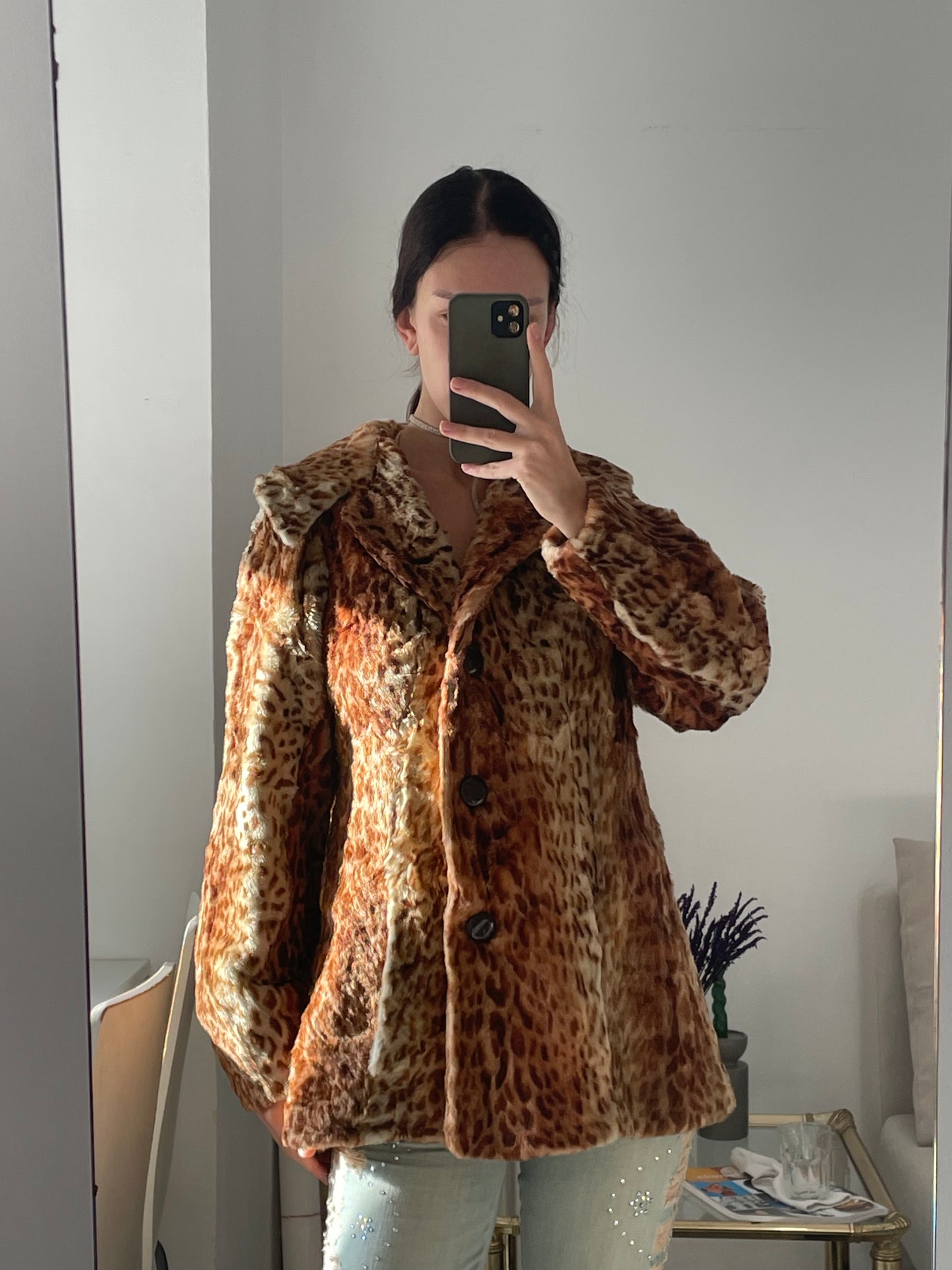 Cheetah print faux fur coat