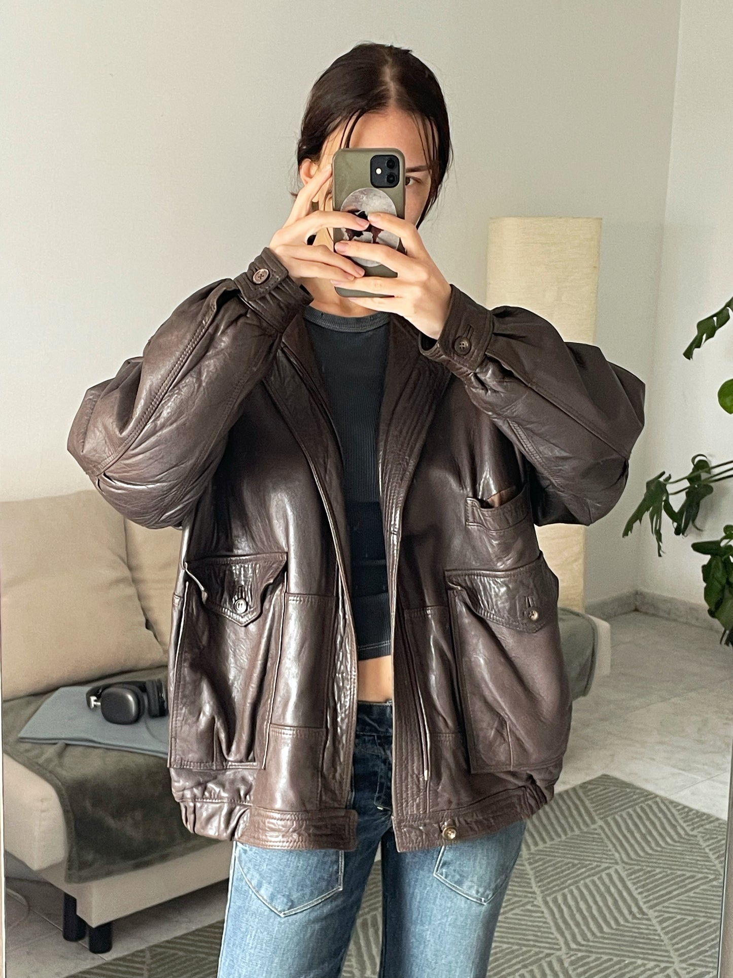 Vintage natural leather bomber