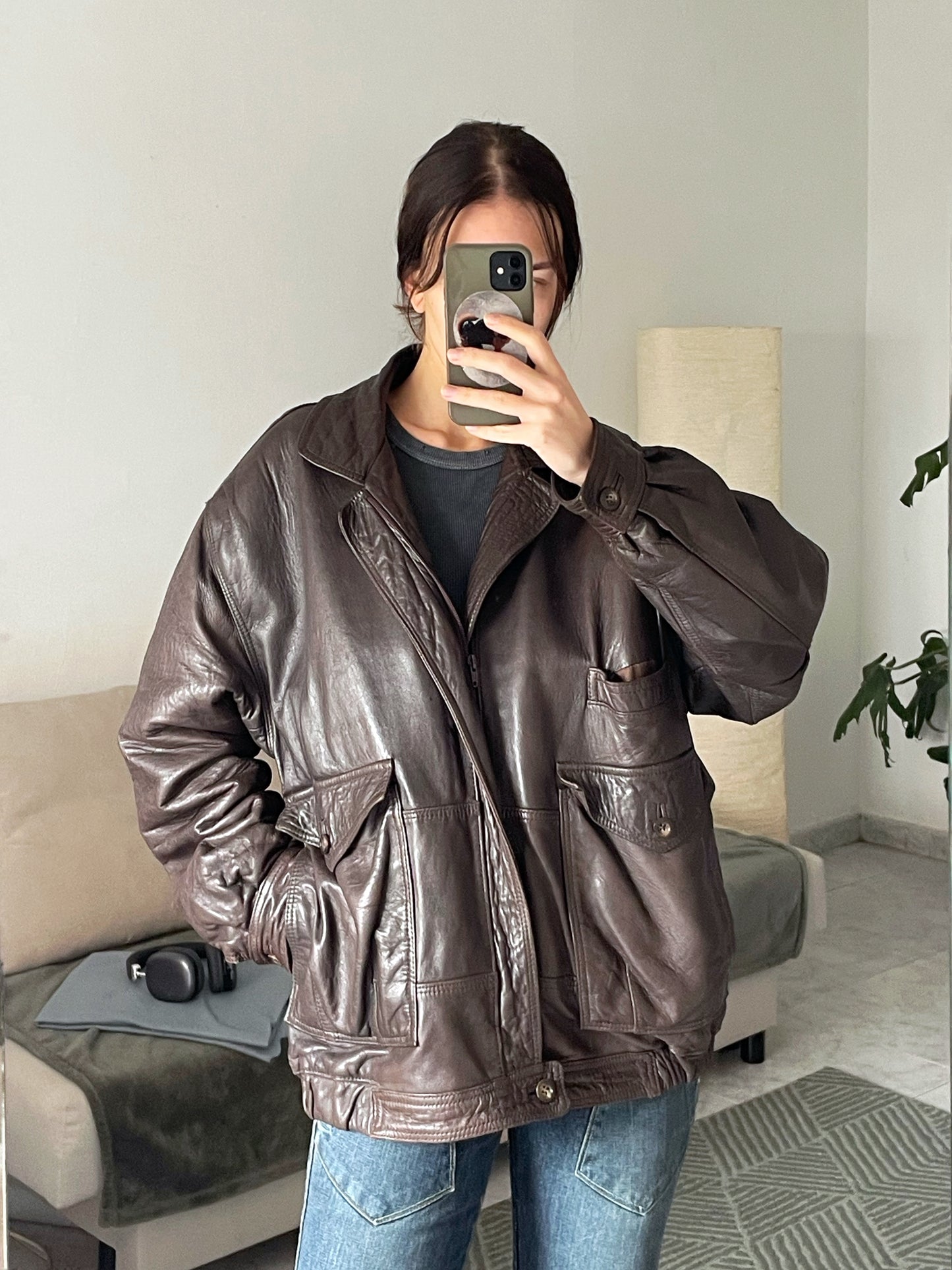 Vintage natural leather bomber