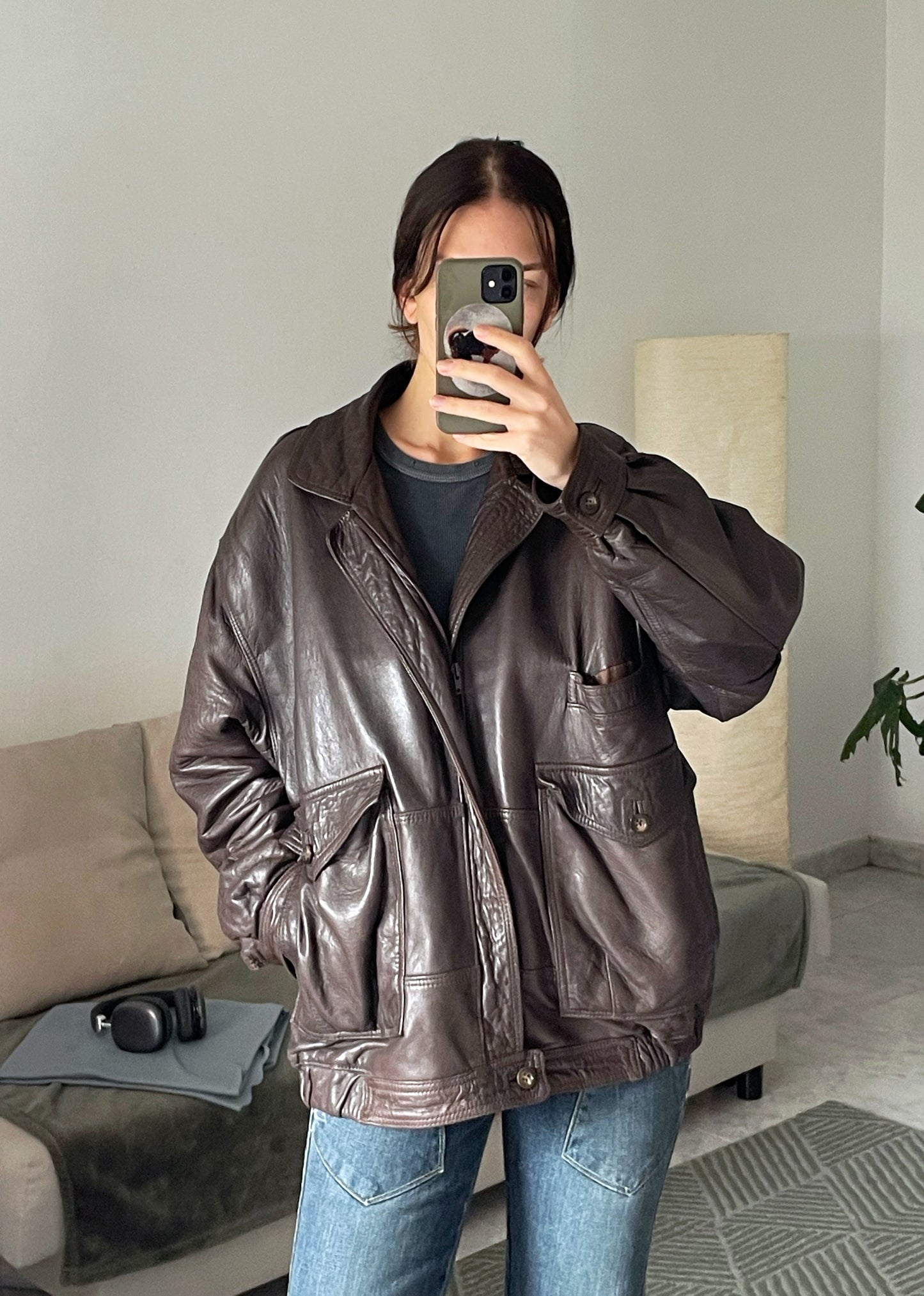 Vintage natural leather bomber