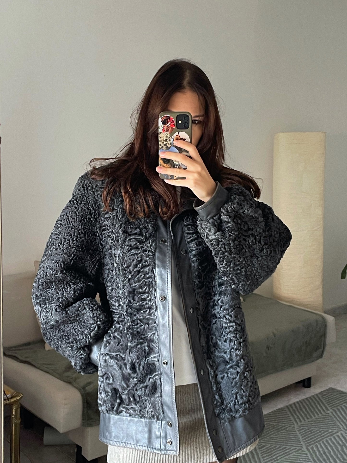 Vintage karakul fur bomber jacket