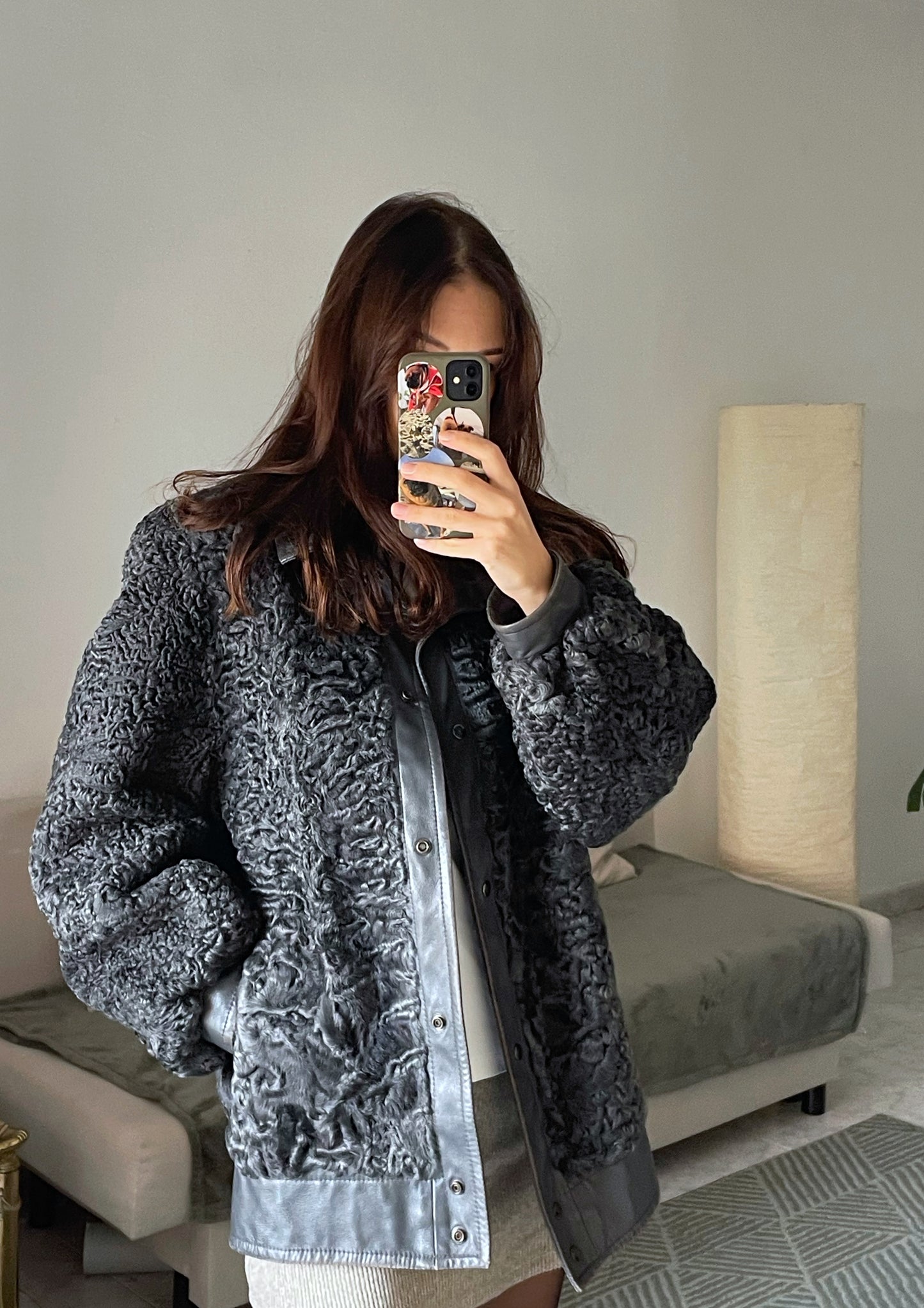 Vintage karakul fur bomber jacket