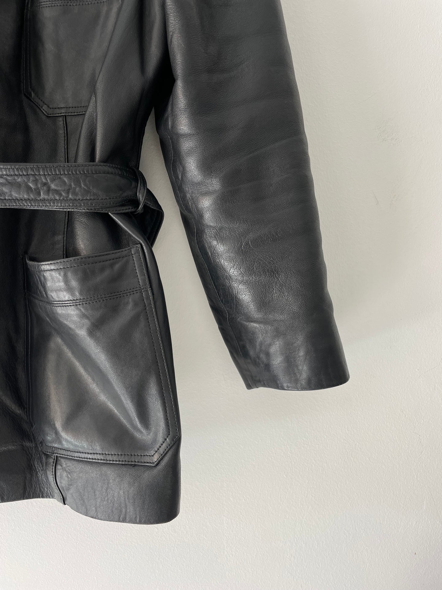 Vintage natural leather jacket with a belt