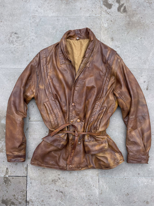 Natural leather jacket with a belt