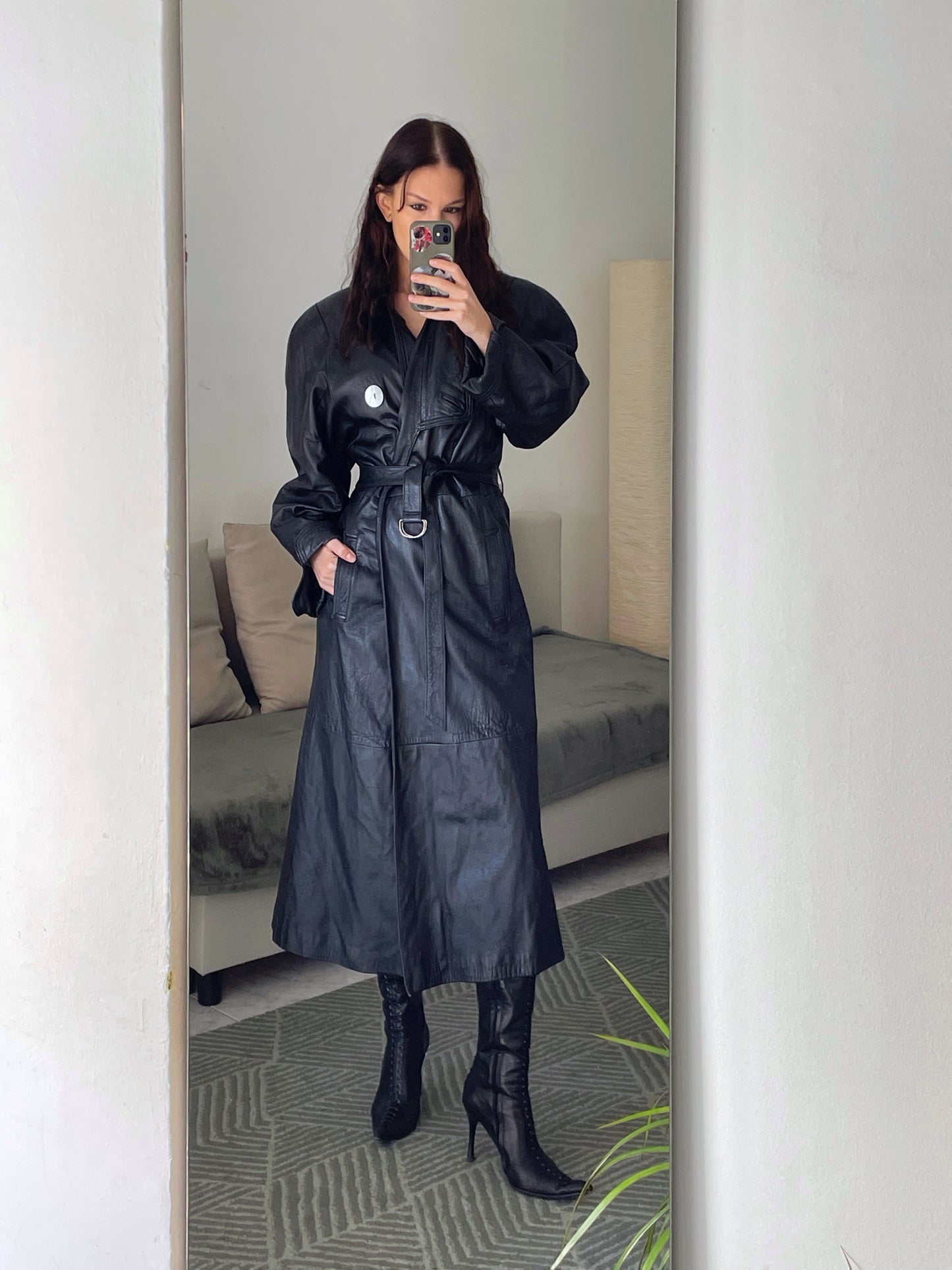 Vintage long leather coat.