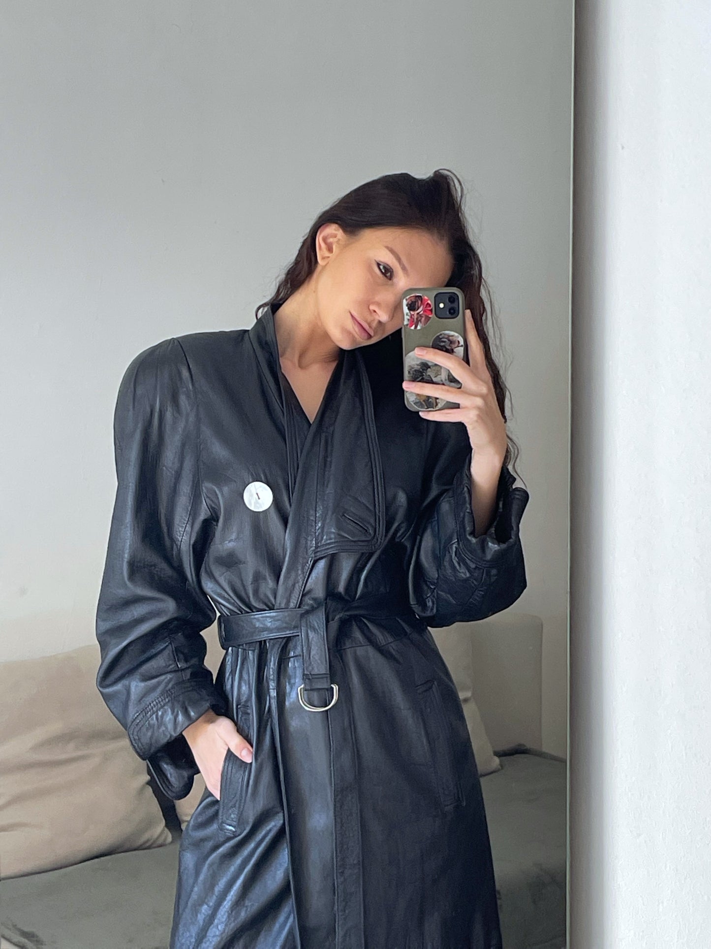 Vintage long leather coat.