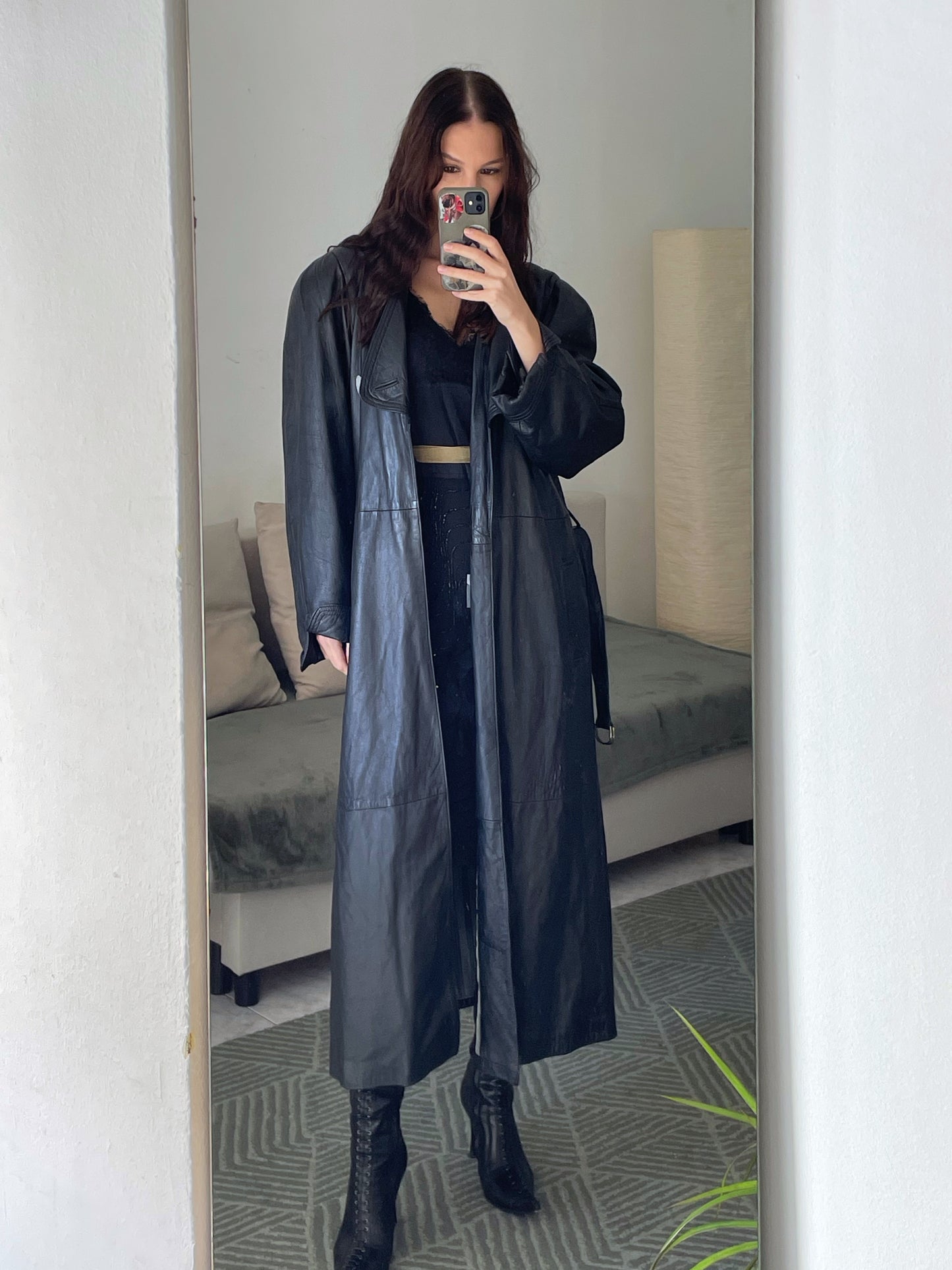 Vintage long leather coat.