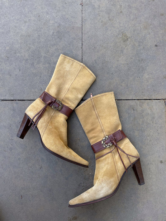 Suede cowboy style boots.