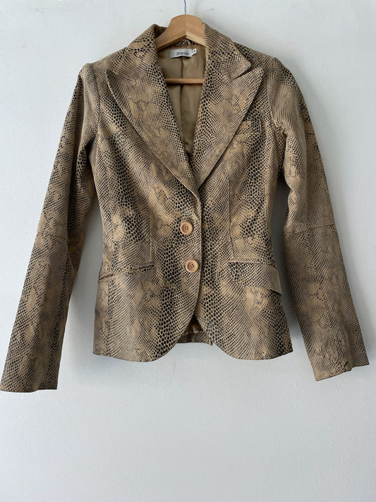 Snake skin print leather jacket.