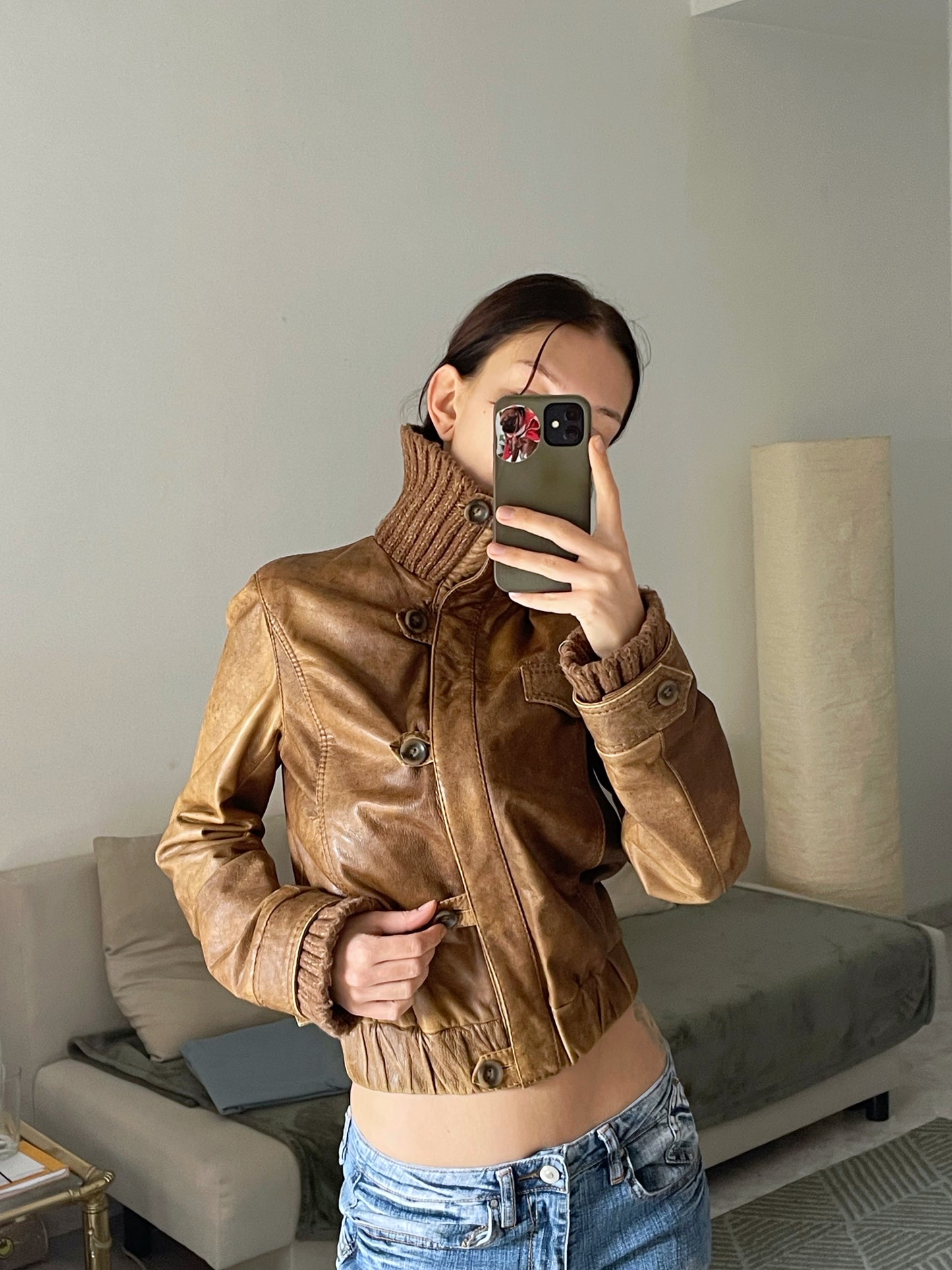 Chaqueta de cuero natural estilo Y2K.