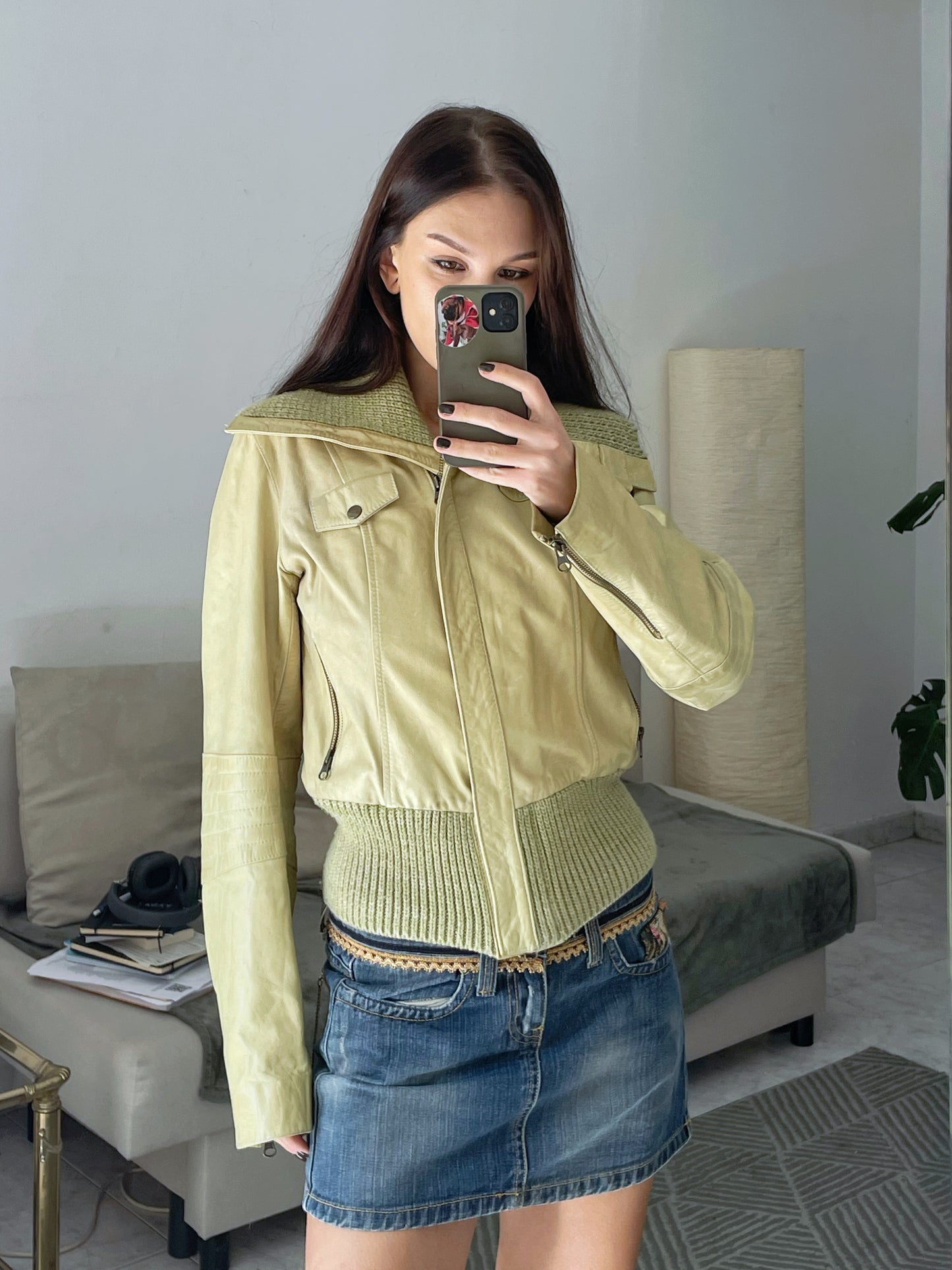 Chaqueta corta de cuero natural