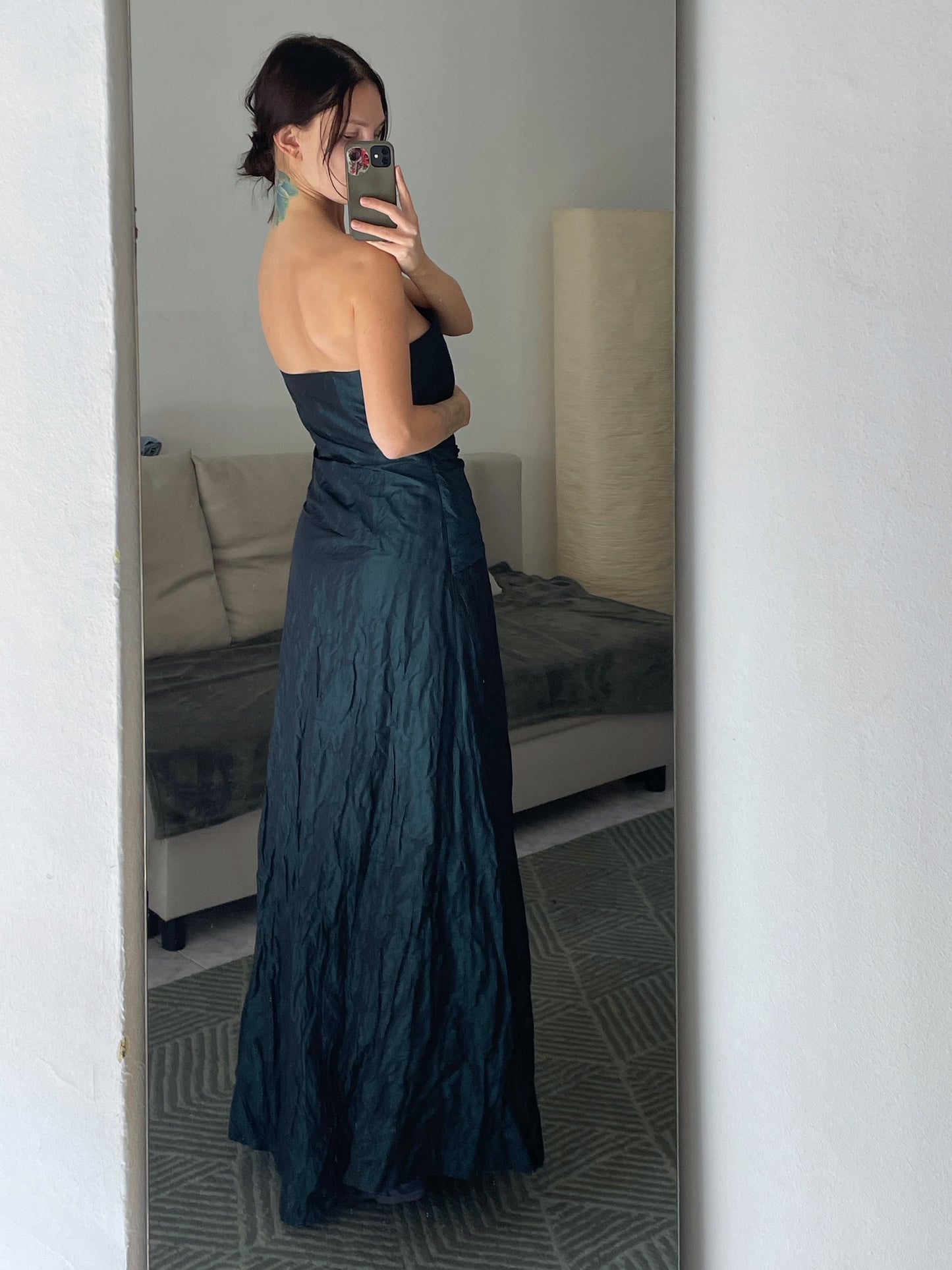 Strapless long dress.
