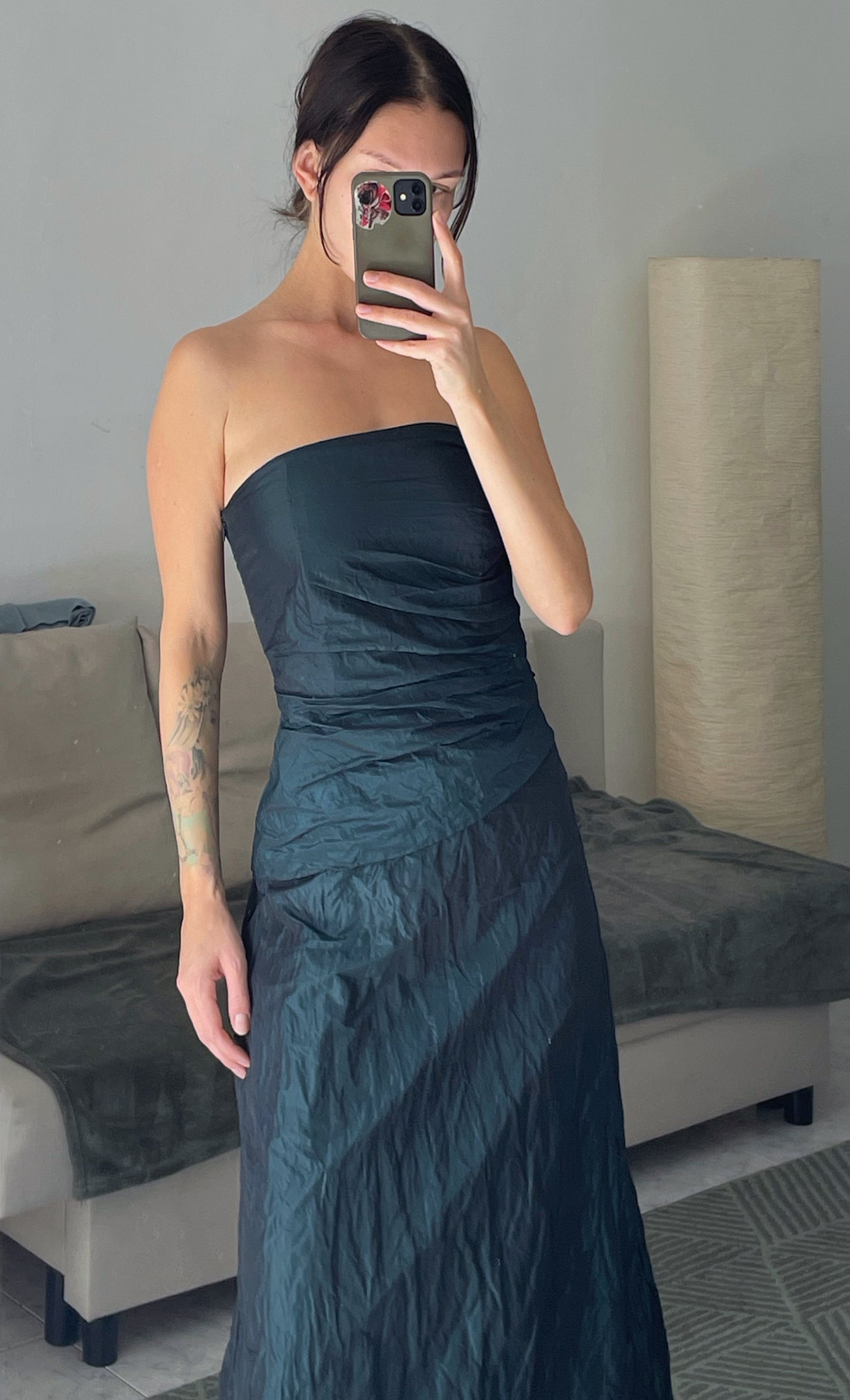 Strapless long dress.