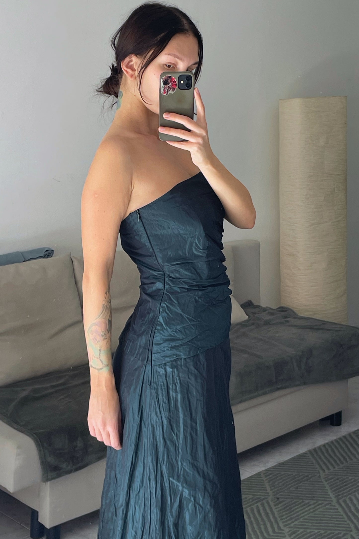 Strapless long dress.