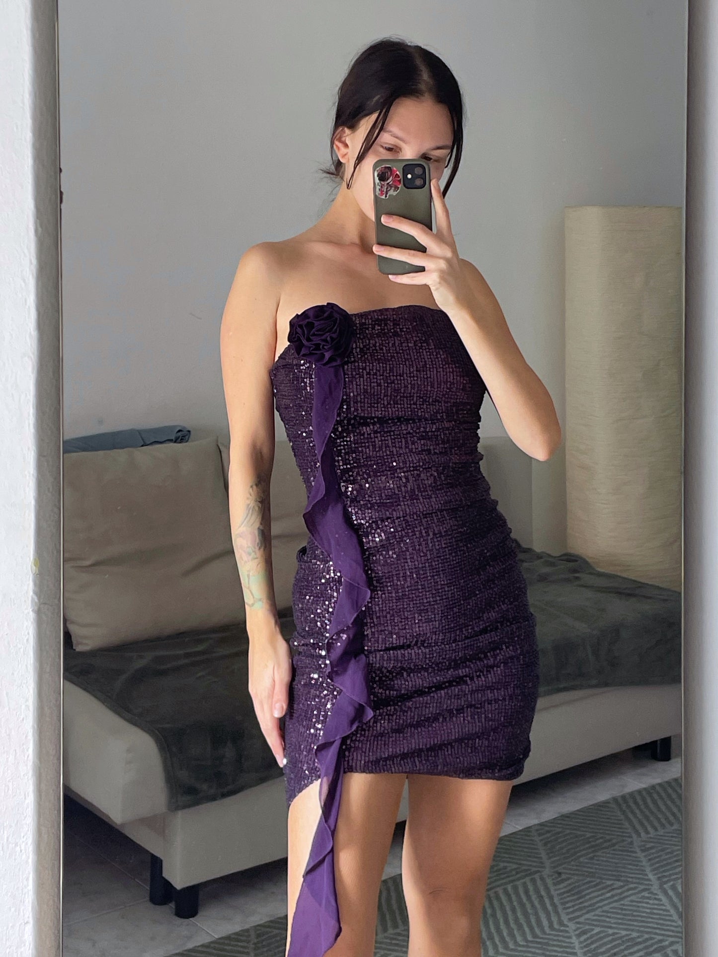 Strapless mini dress.