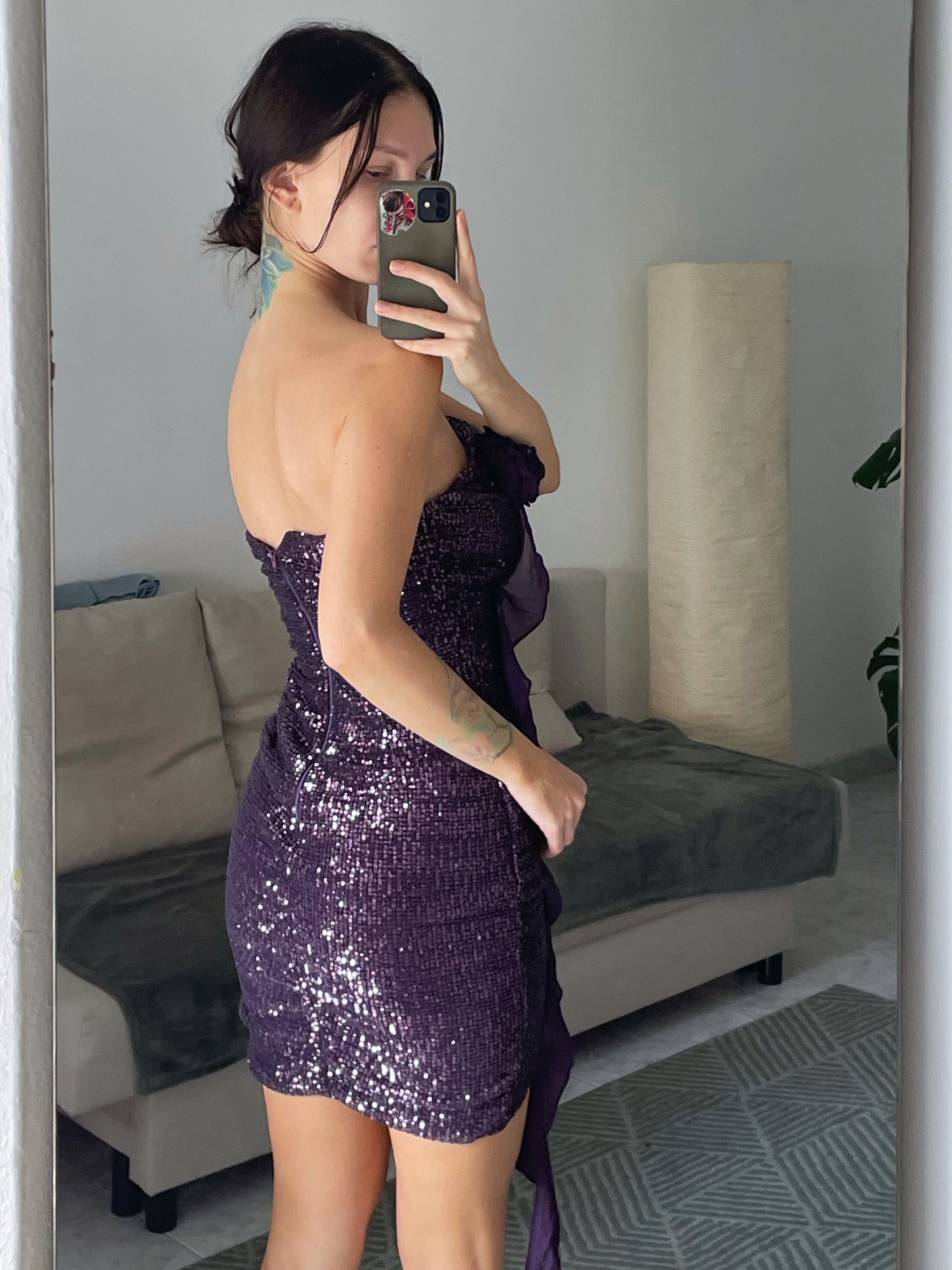 Strapless mini dress.
