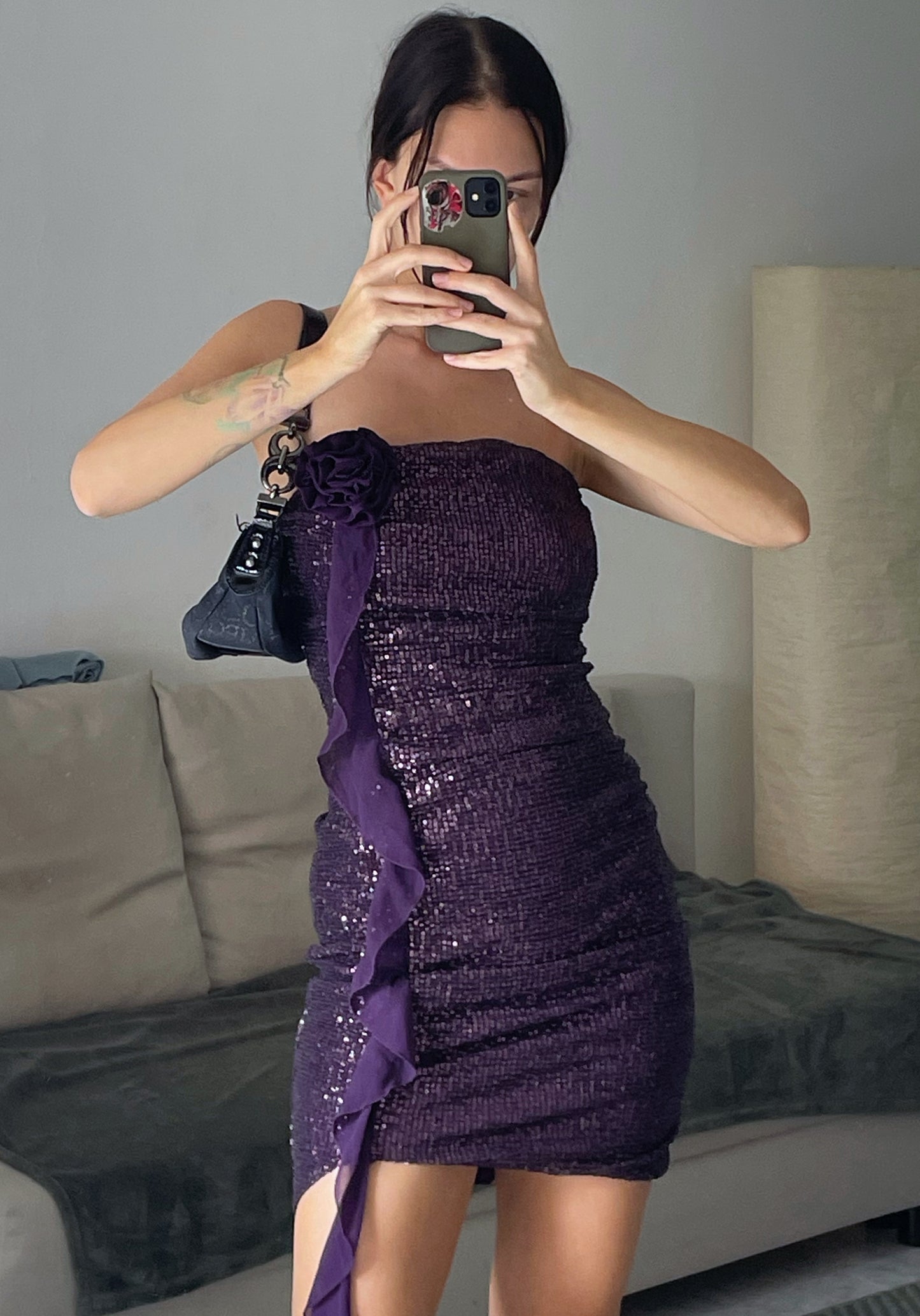 Strapless mini dress.