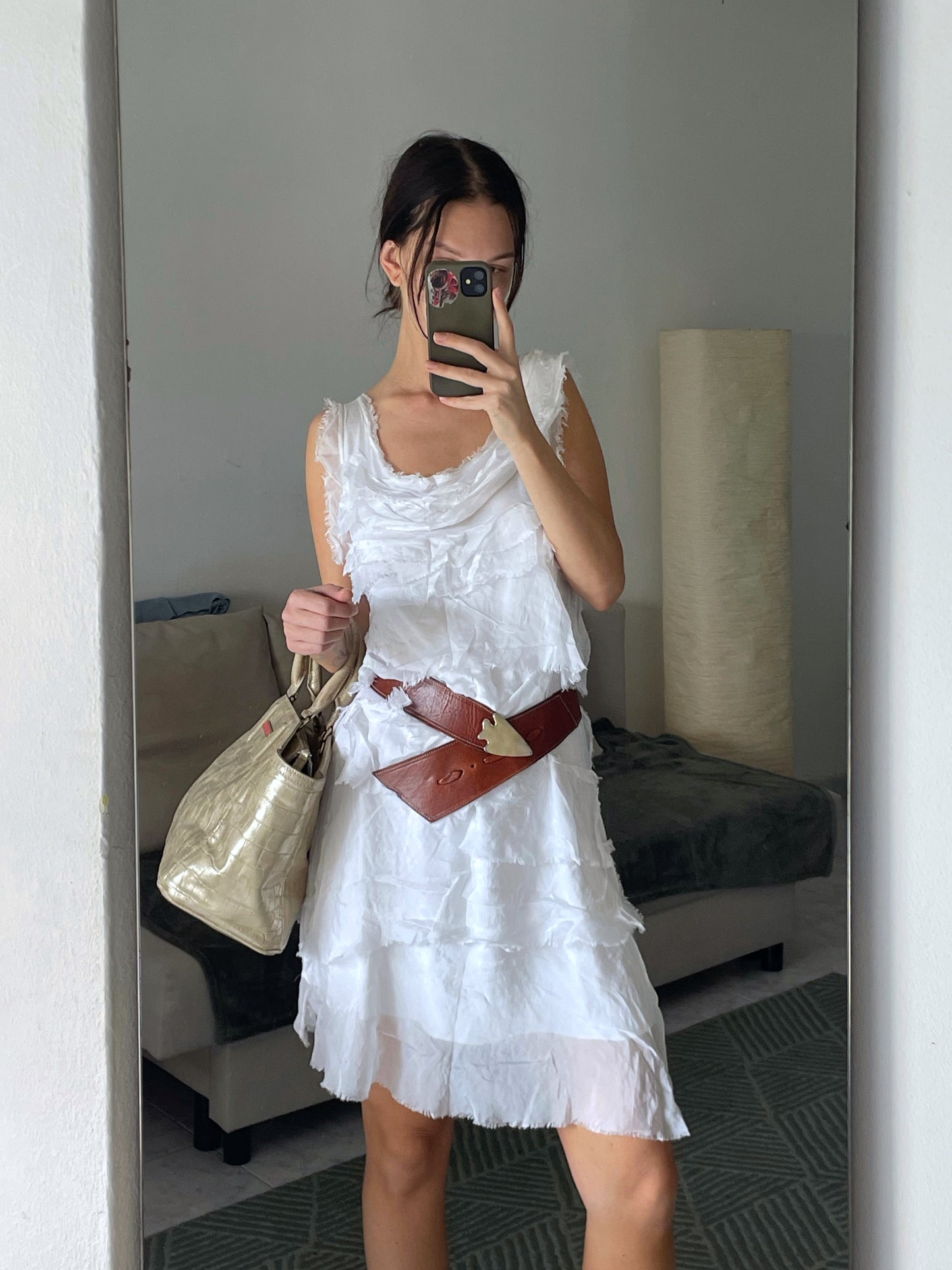 Silk dress with ruffles.