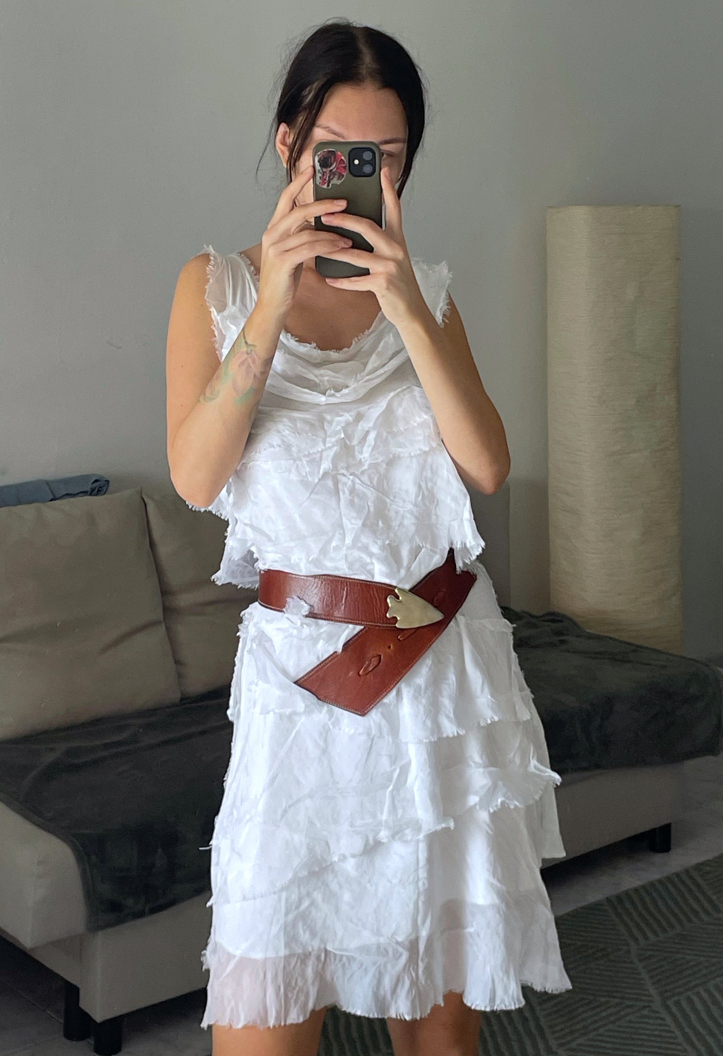 Silk dress with ruffles.