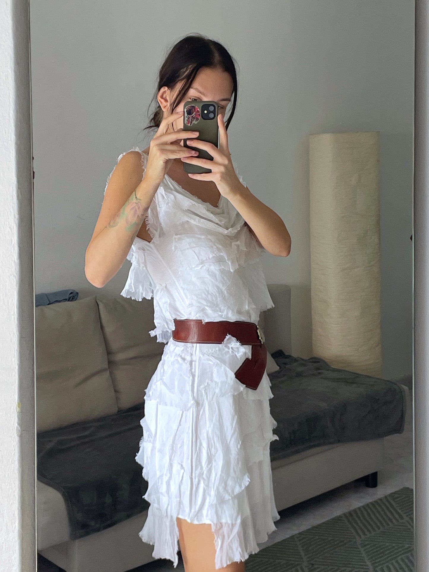 Silk dress with ruffles.