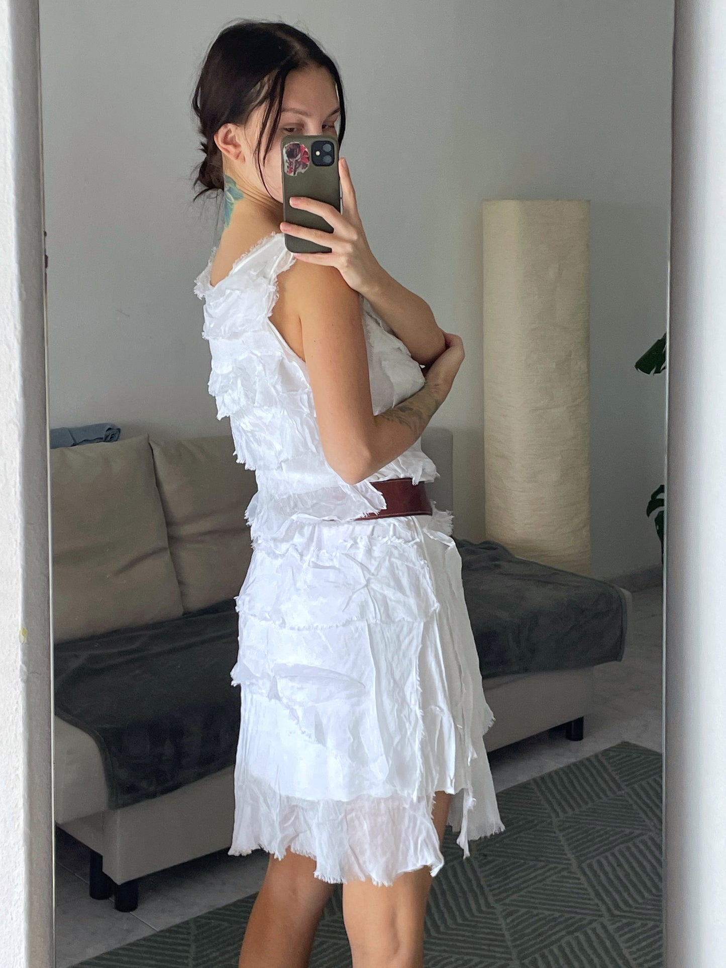 Silk dress with ruffles.