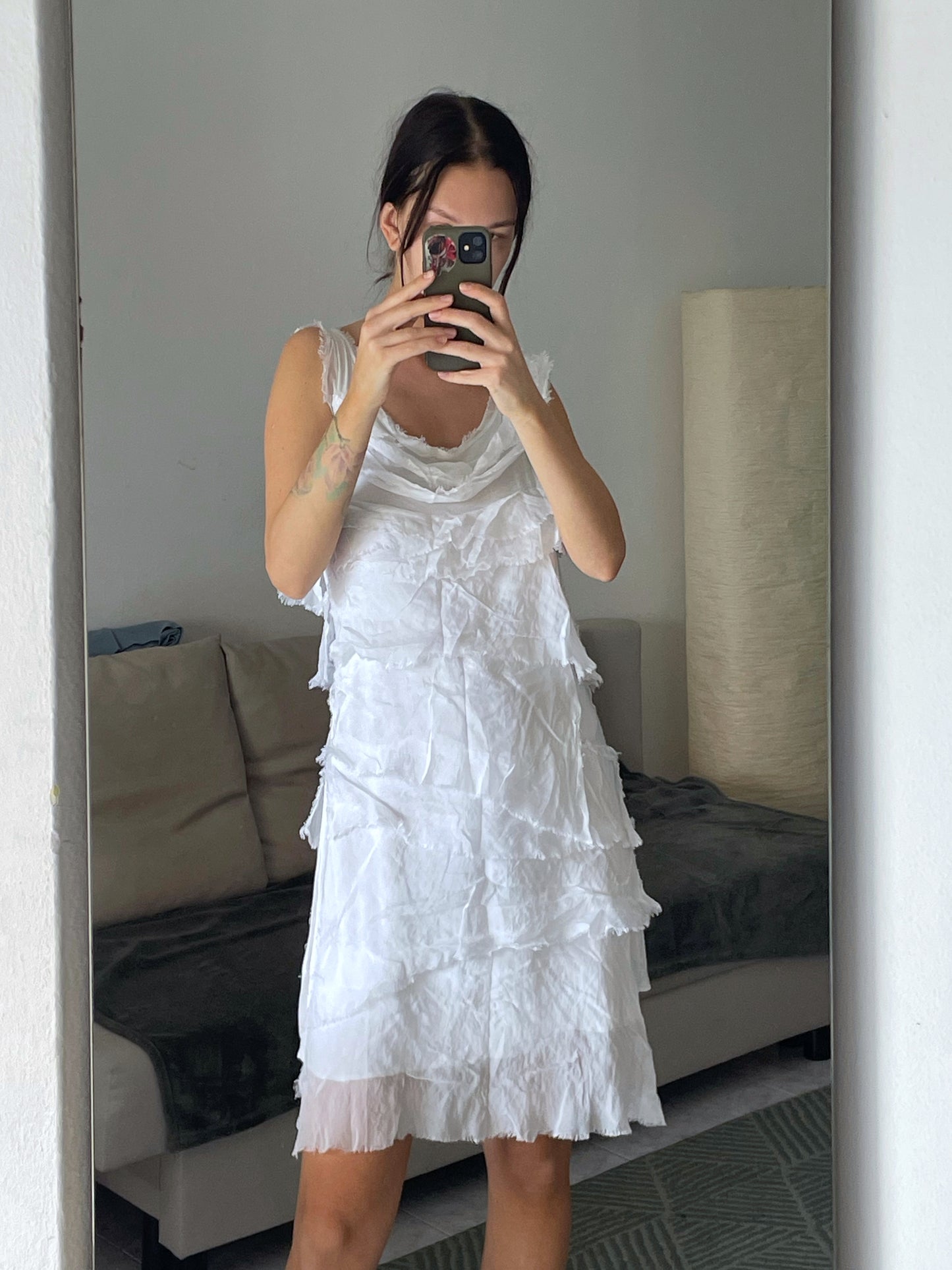 Silk dress with ruffles.