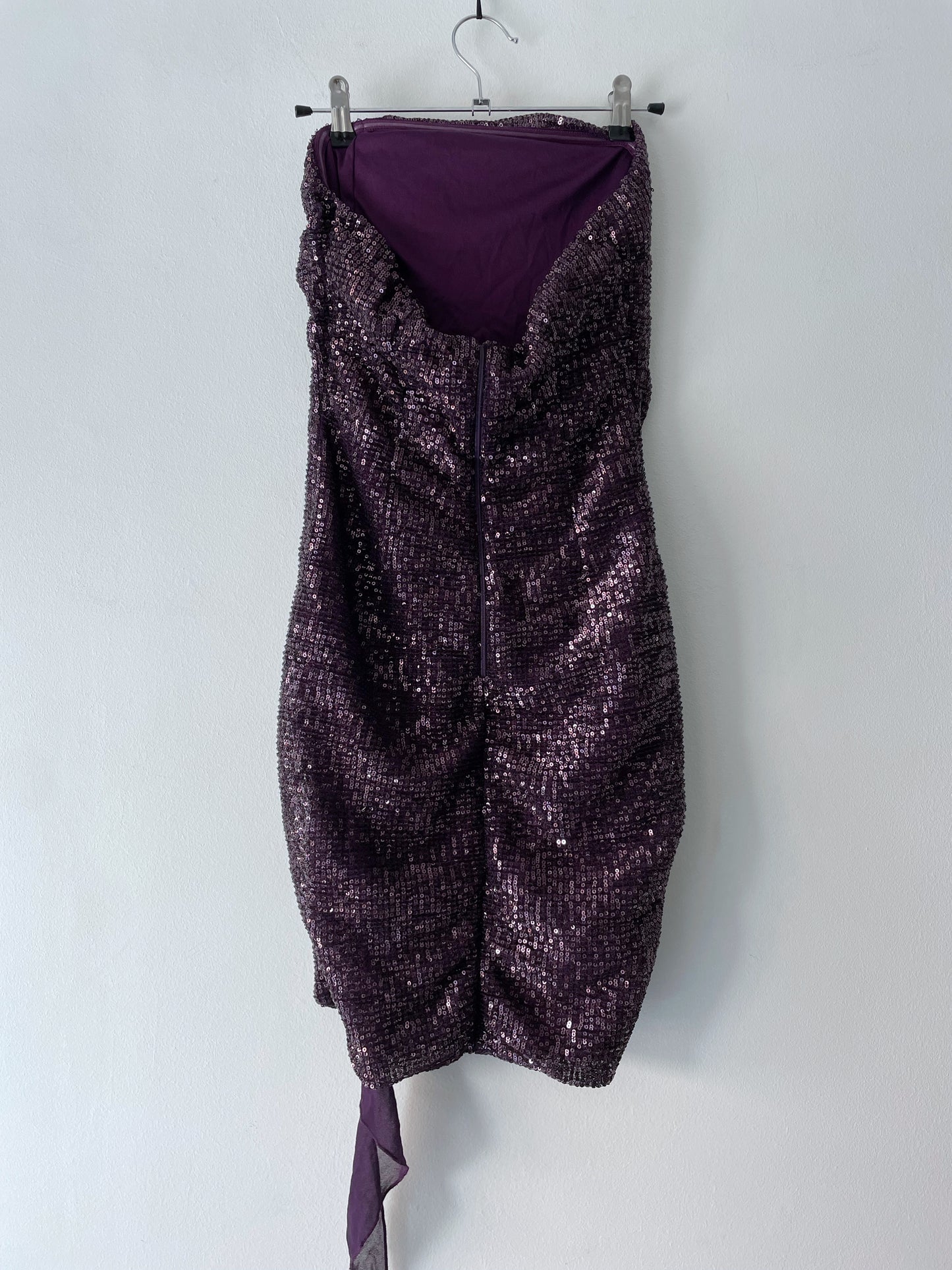 Strapless mini dress.