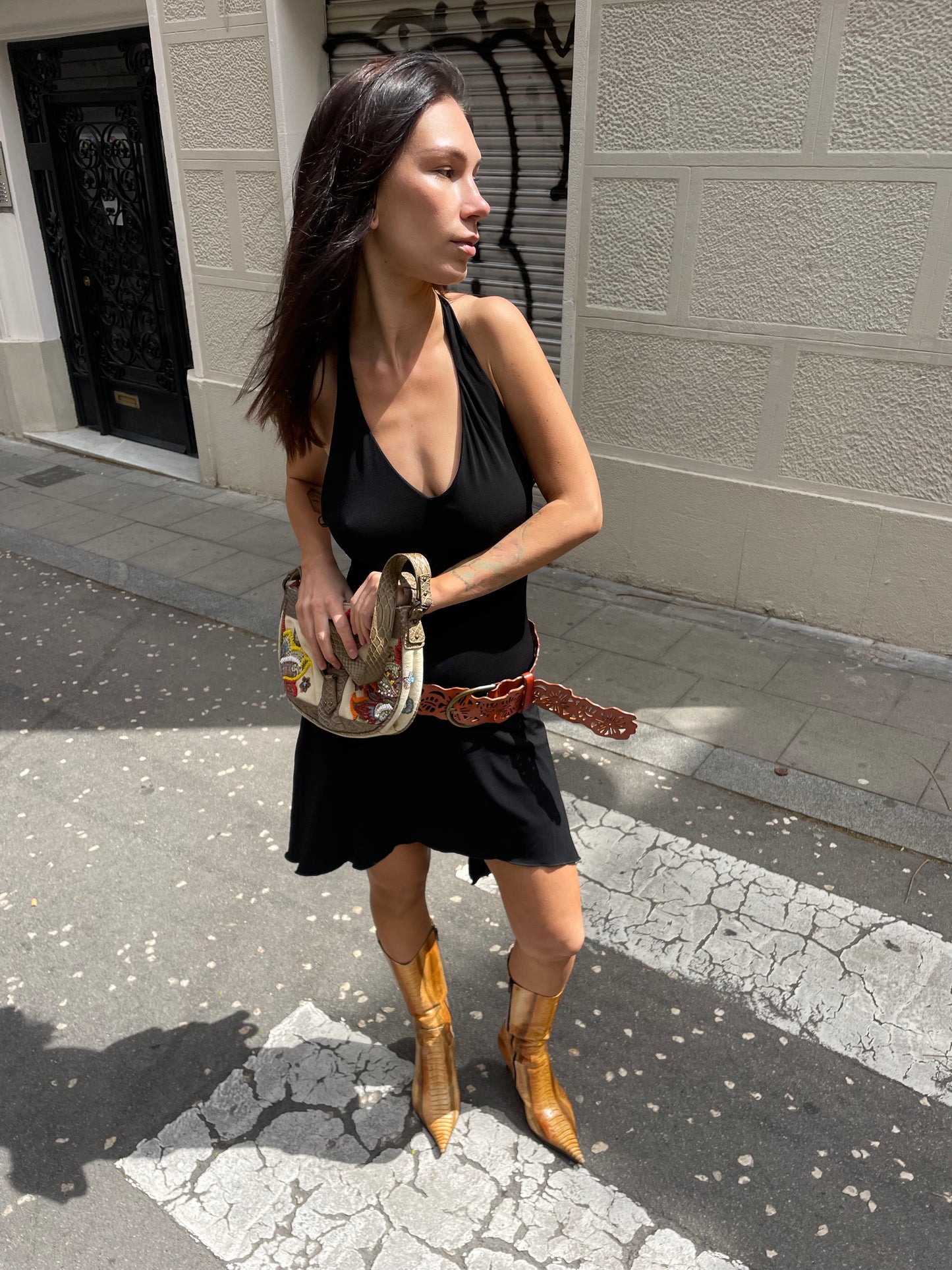 Asymmetrical halter neck dress